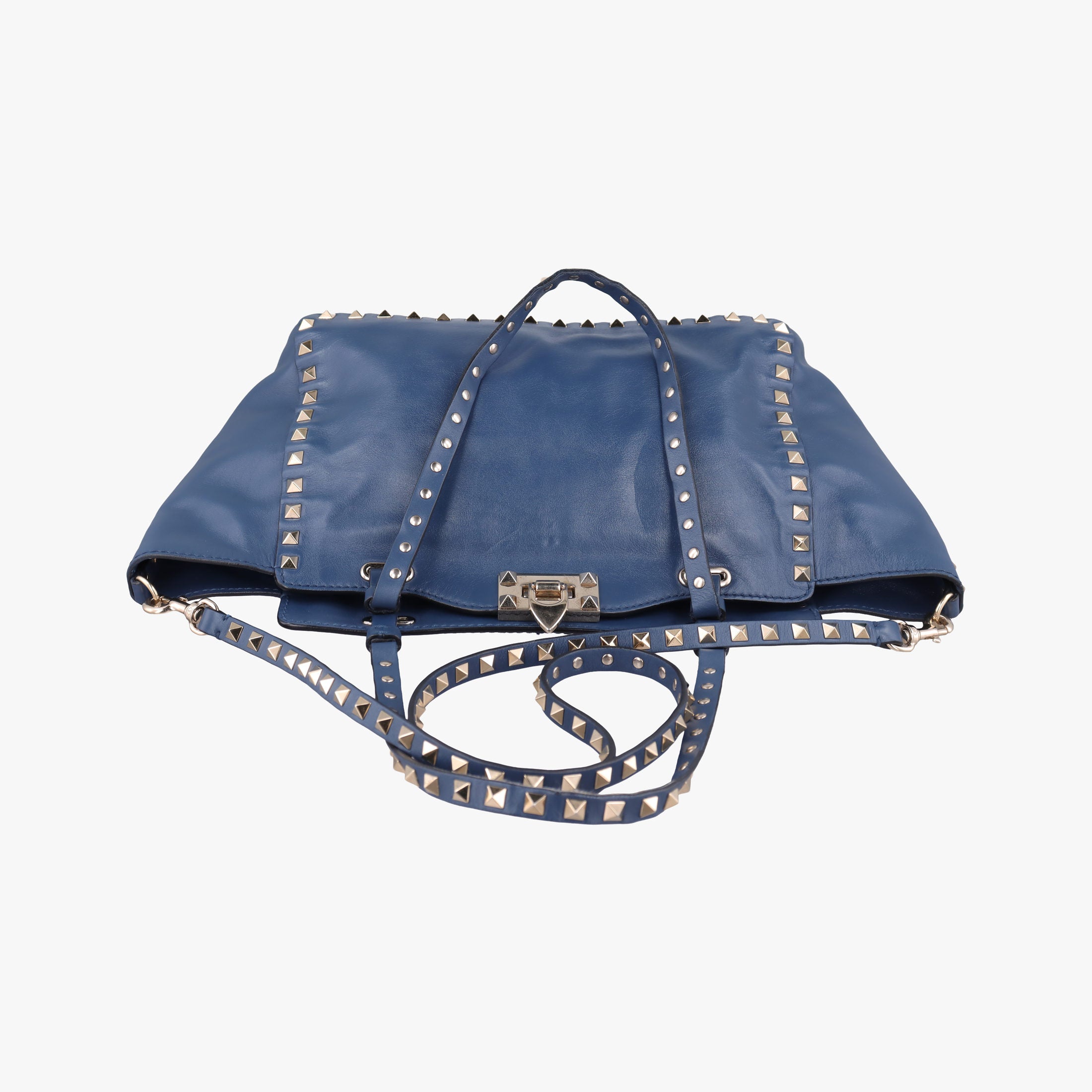 Pre-owned Valentino Rockstud Navy Leather  shoulderbag | stylenewstar