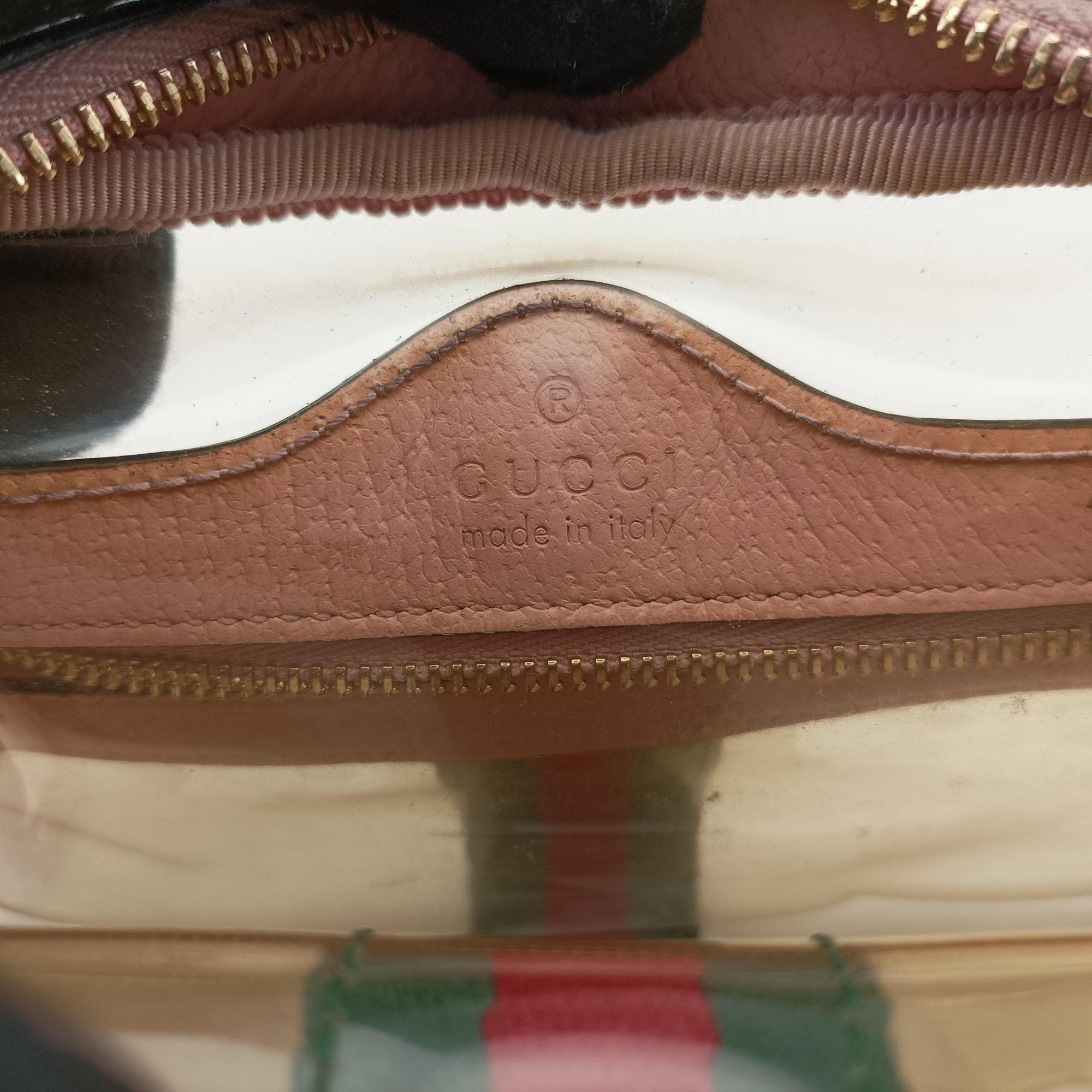 Pre-owned Gucci OPHIDIA Pink×Transparent PVC coated canvas 517350 shoulderbag | stylenewstar
