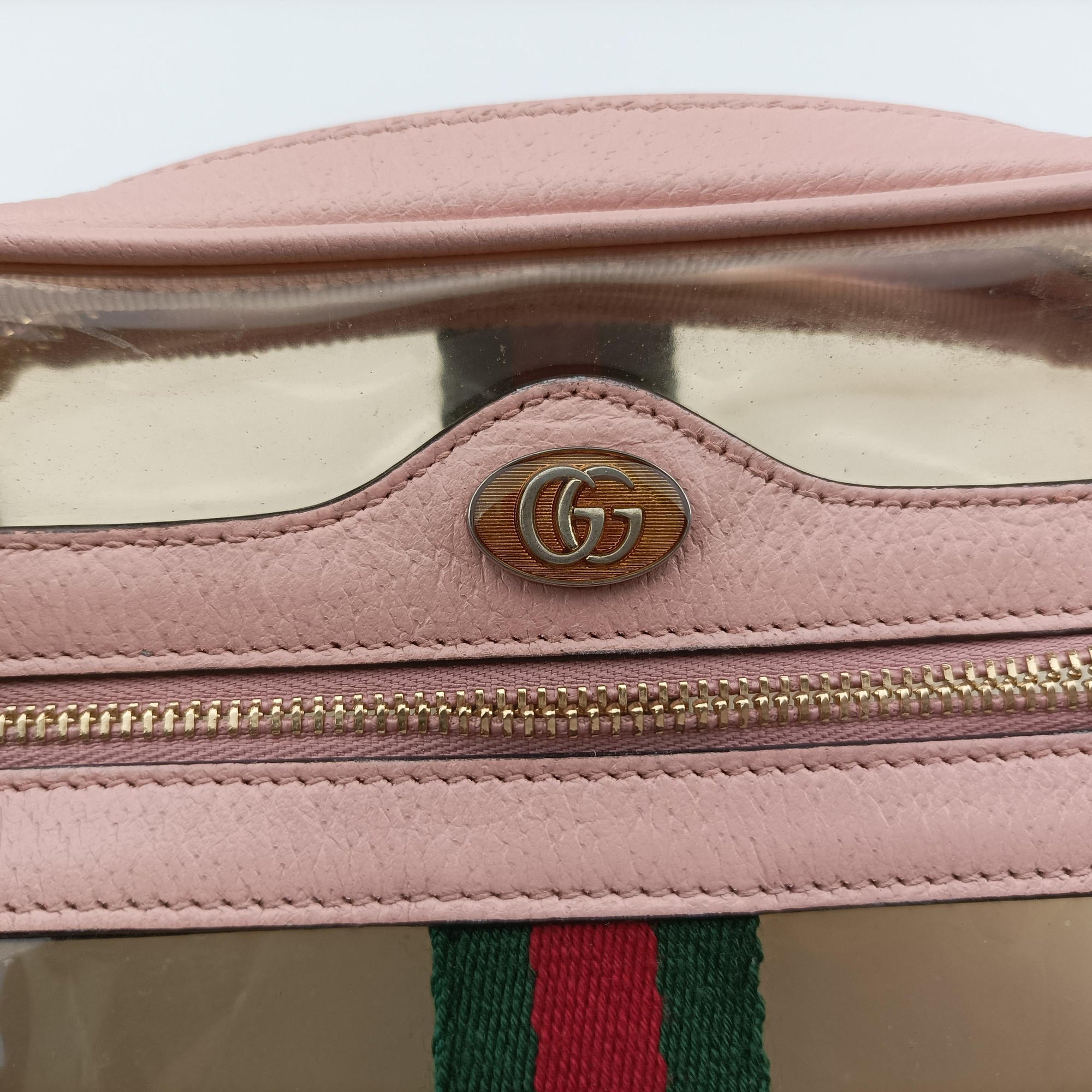 Pre-owned Gucci OPHIDIA Pink×Transparent PVC coated canvas 517350 shoulderbag | stylenewstar