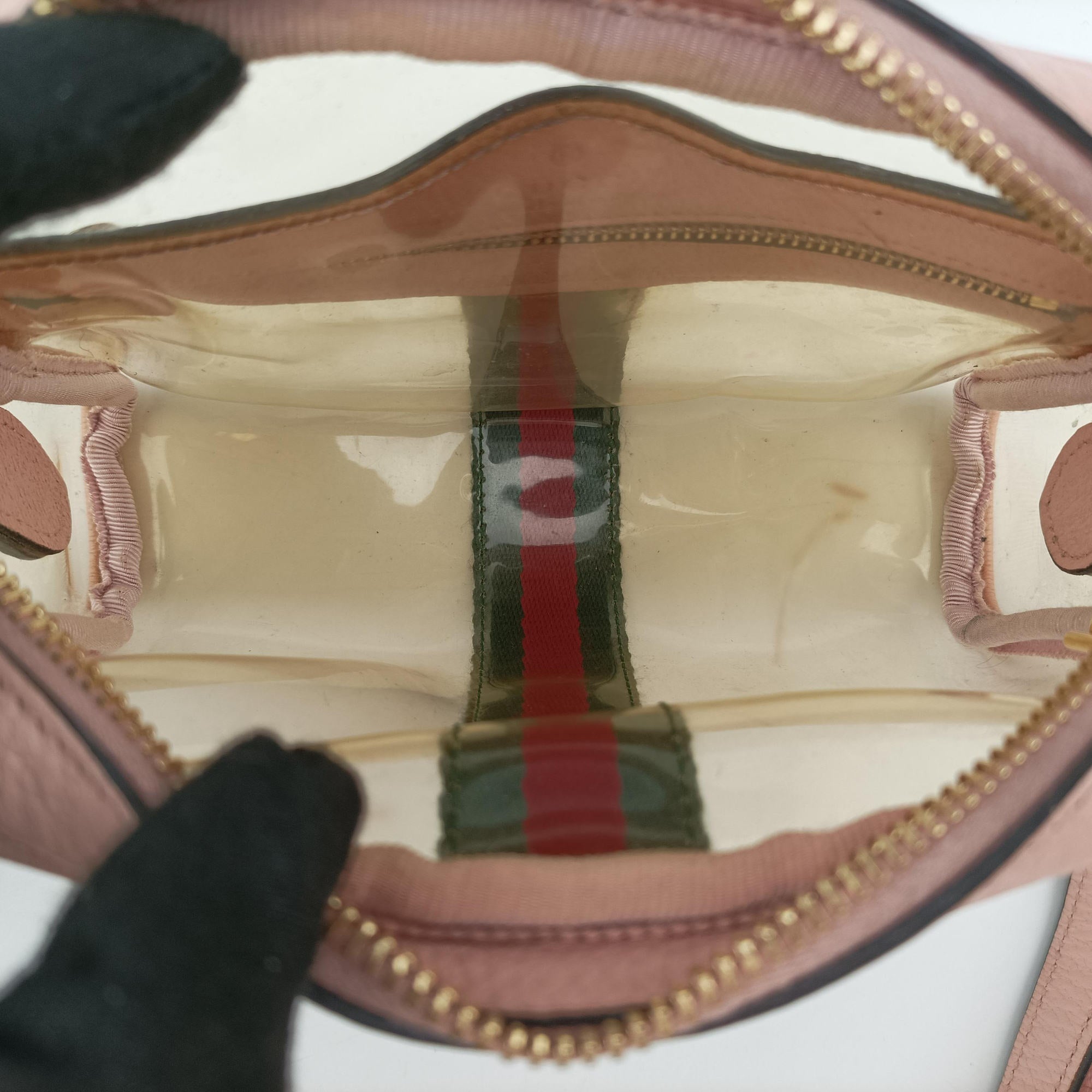 Pre-owned Gucci OPHIDIA Pink×Transparent PVC coated canvas 517350 shoulderbag | stylenewstar