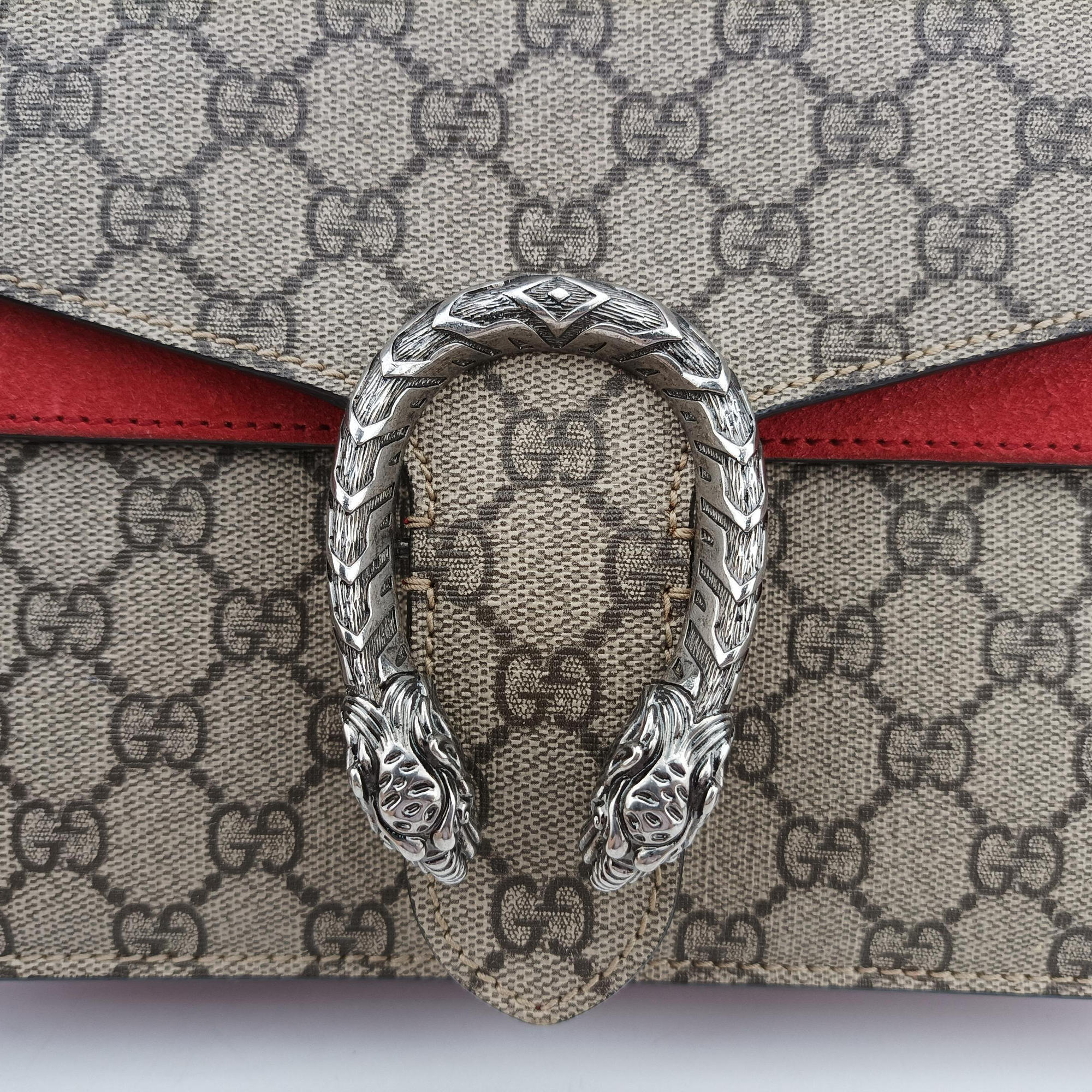 Pre-owned Gucci Dionysus beige×red PVC coated canvas×suede 400249 shoulderbag | stylenewstar