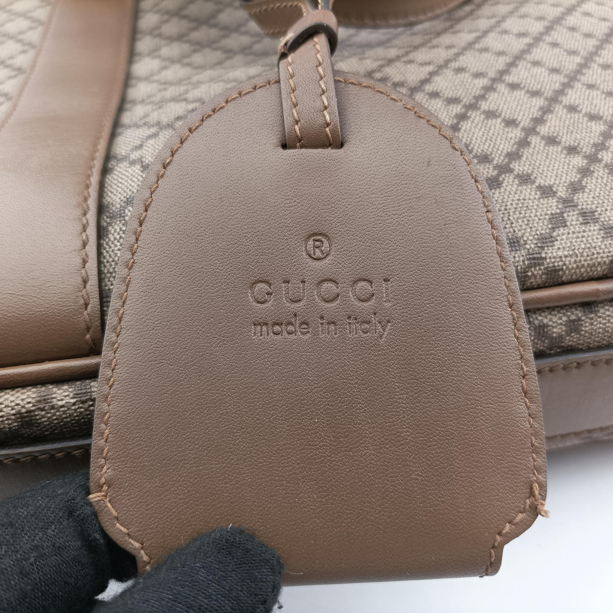 Pre-owned Gucci Diamante business Brown PVC coated canvas×Leather 267898 handbag | stylenewstar