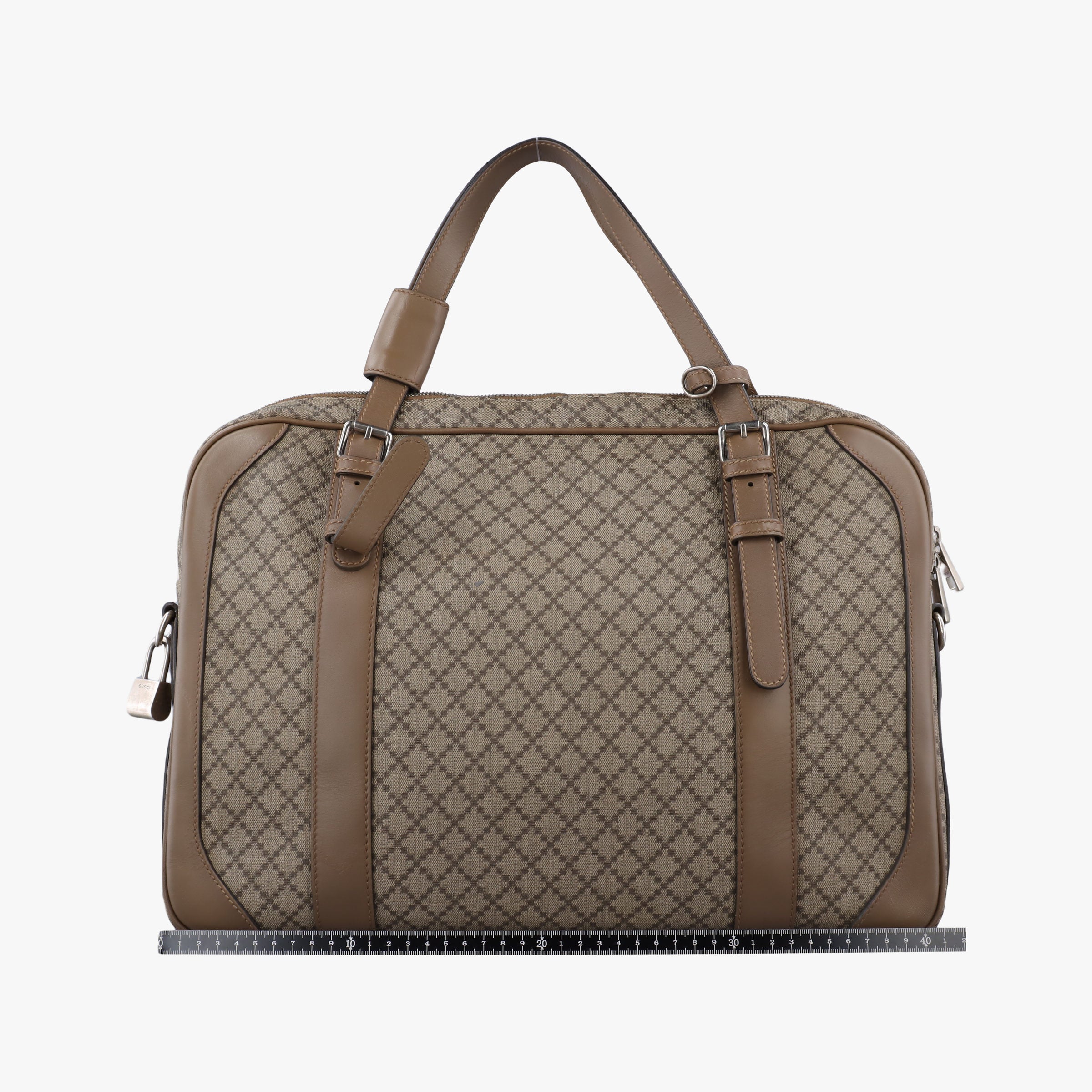 Pre-owned Gucci Diamante business Brown PVC coated canvas×Leather 267898 handbag | stylenewstar
