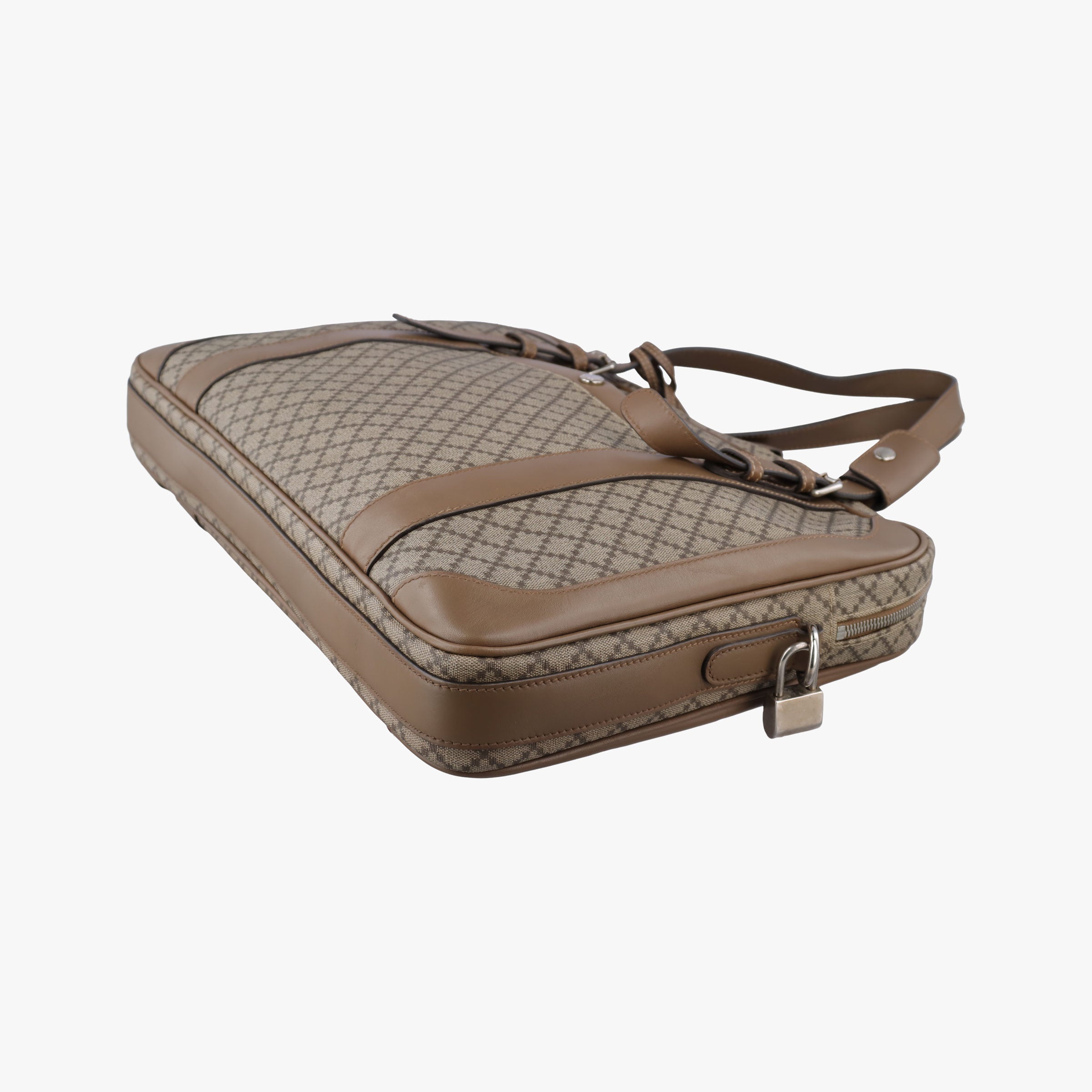 Pre-owned Gucci Diamante business Brown PVC coated canvas×Leather 267898 handbag | stylenewstar