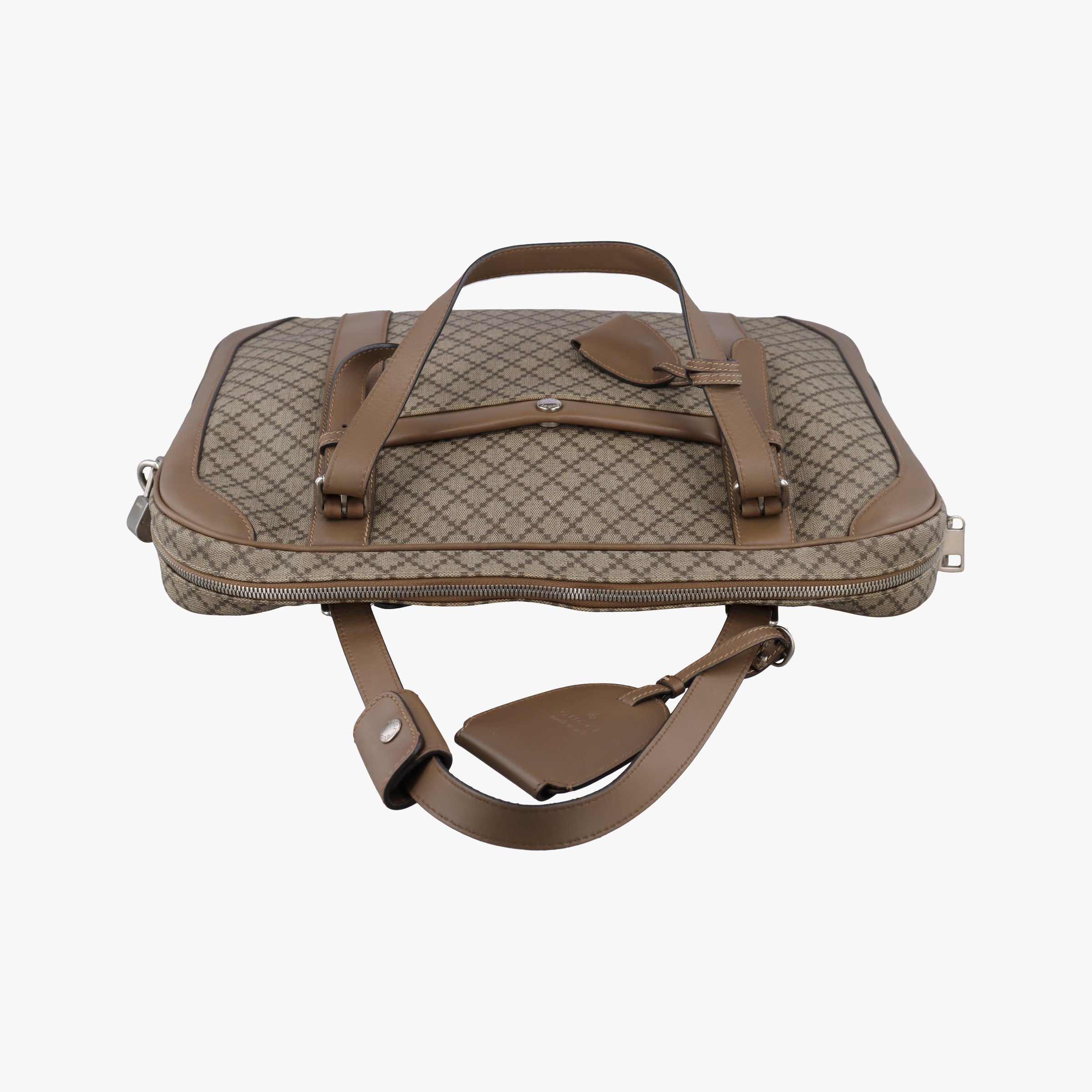 Pre-owned Gucci Diamante business Brown PVC coated canvas×Leather 267898 handbag | stylenewstar