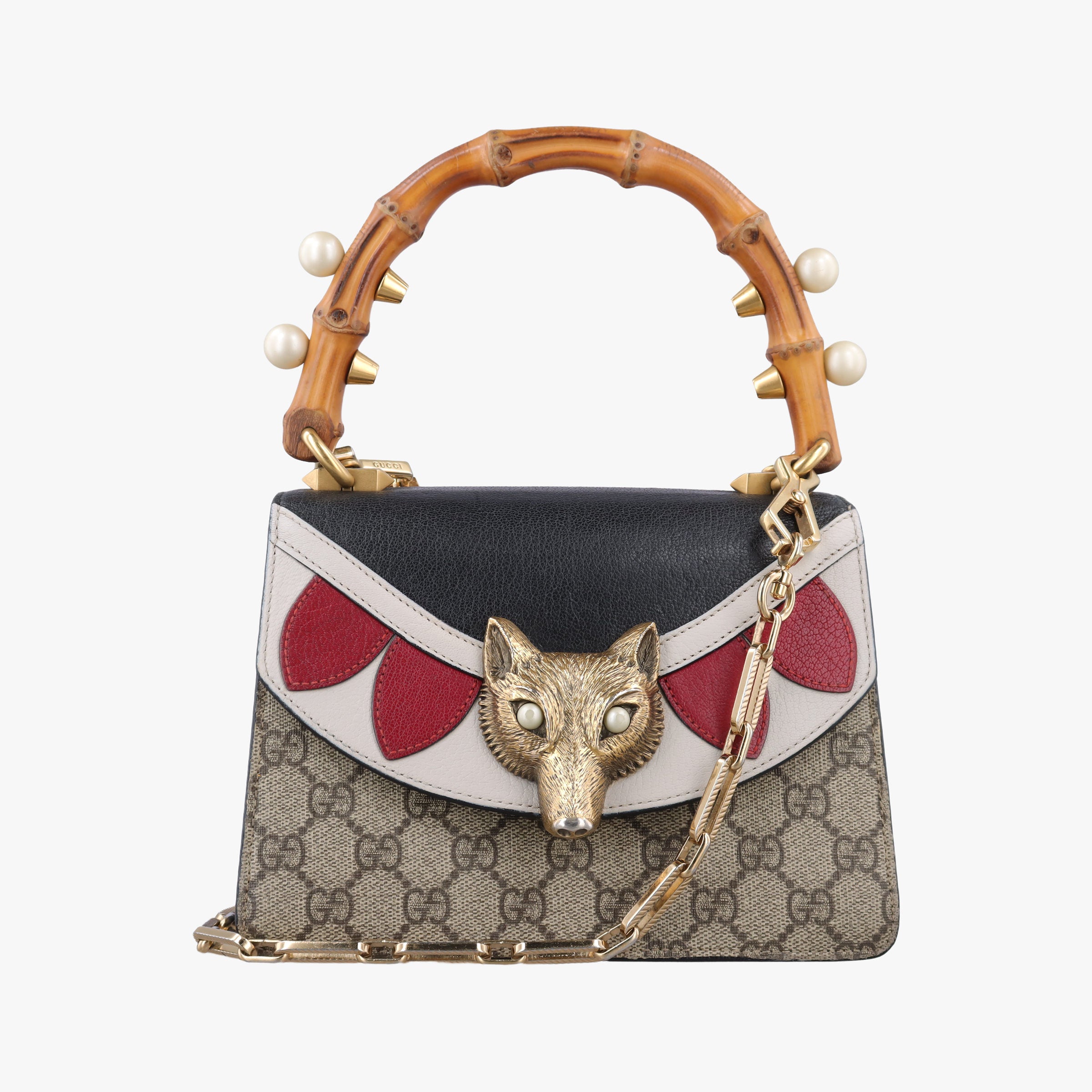 Secondhand Gucci Mini Fox Brooch Bamboo Beige×Multicolour PVC coated canvas×Leather 466428 shoulderbag | stylenewstar