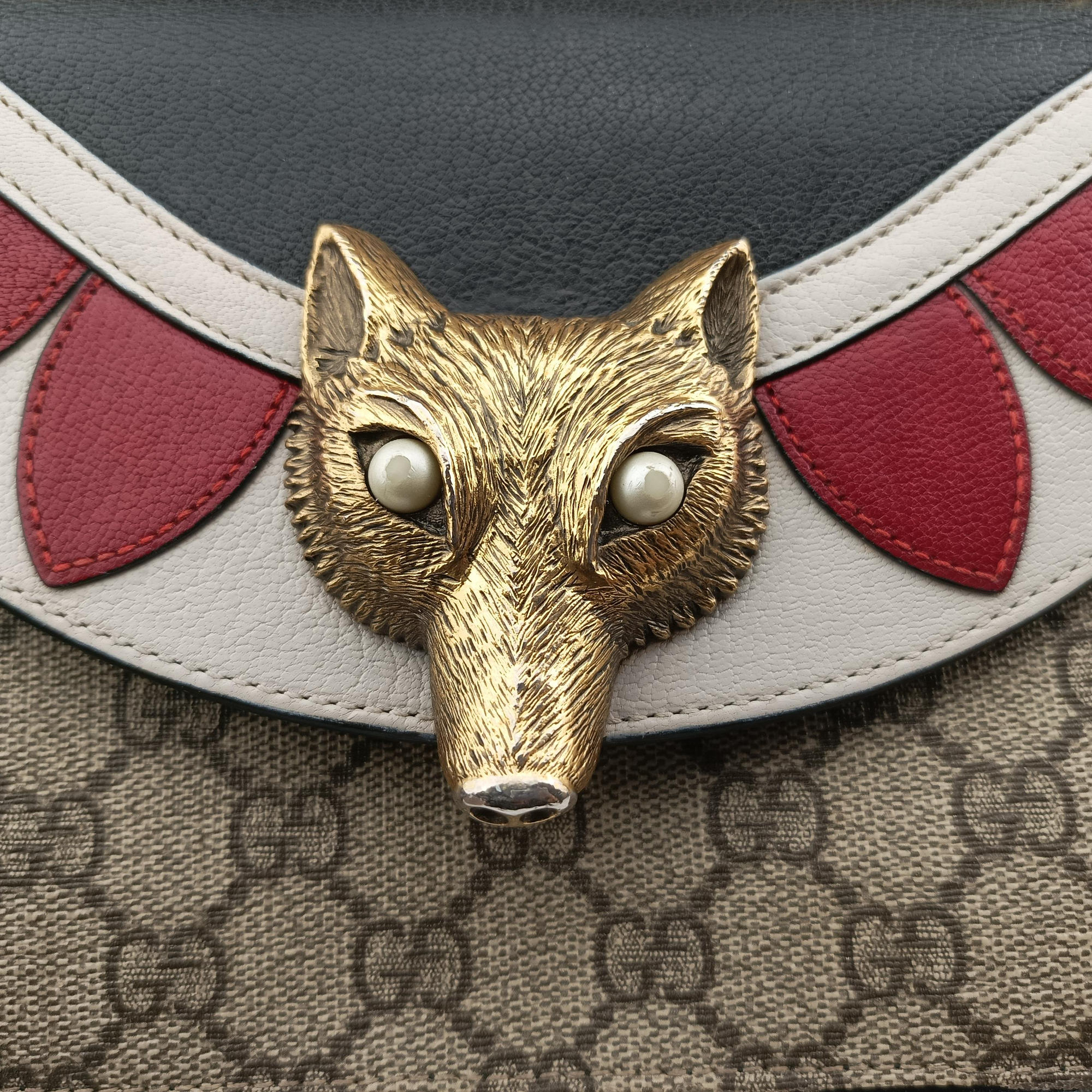 Secondhand Gucci Mini Fox Brooch Bamboo Beige×Multicolour PVC coated canvas×Leather 466428 shoulderbag | stylenewstar