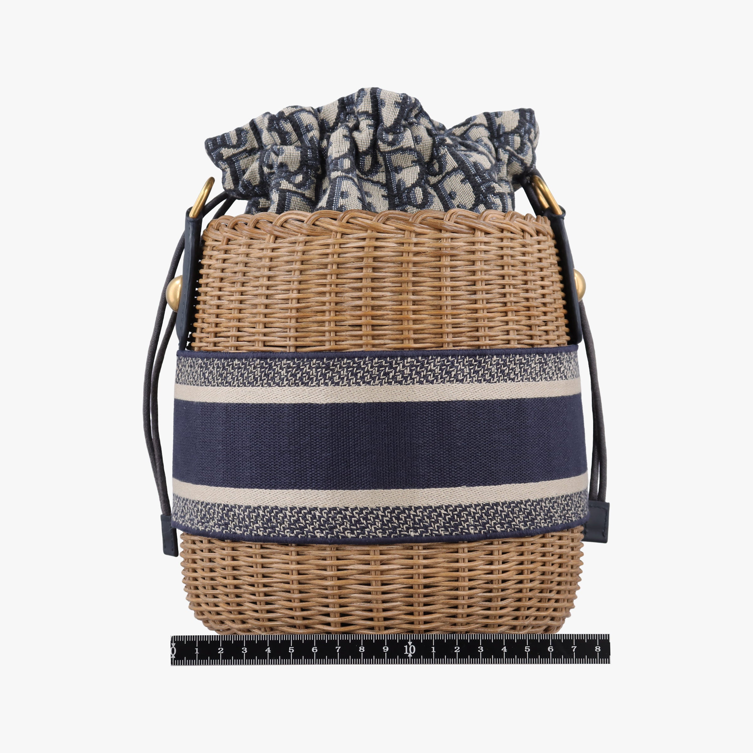 Pre-owned Christian Dior Wicker Basket Camel×Navy Natural wicker×Dior oblique jacquard  shoulderbag | stylenewstar