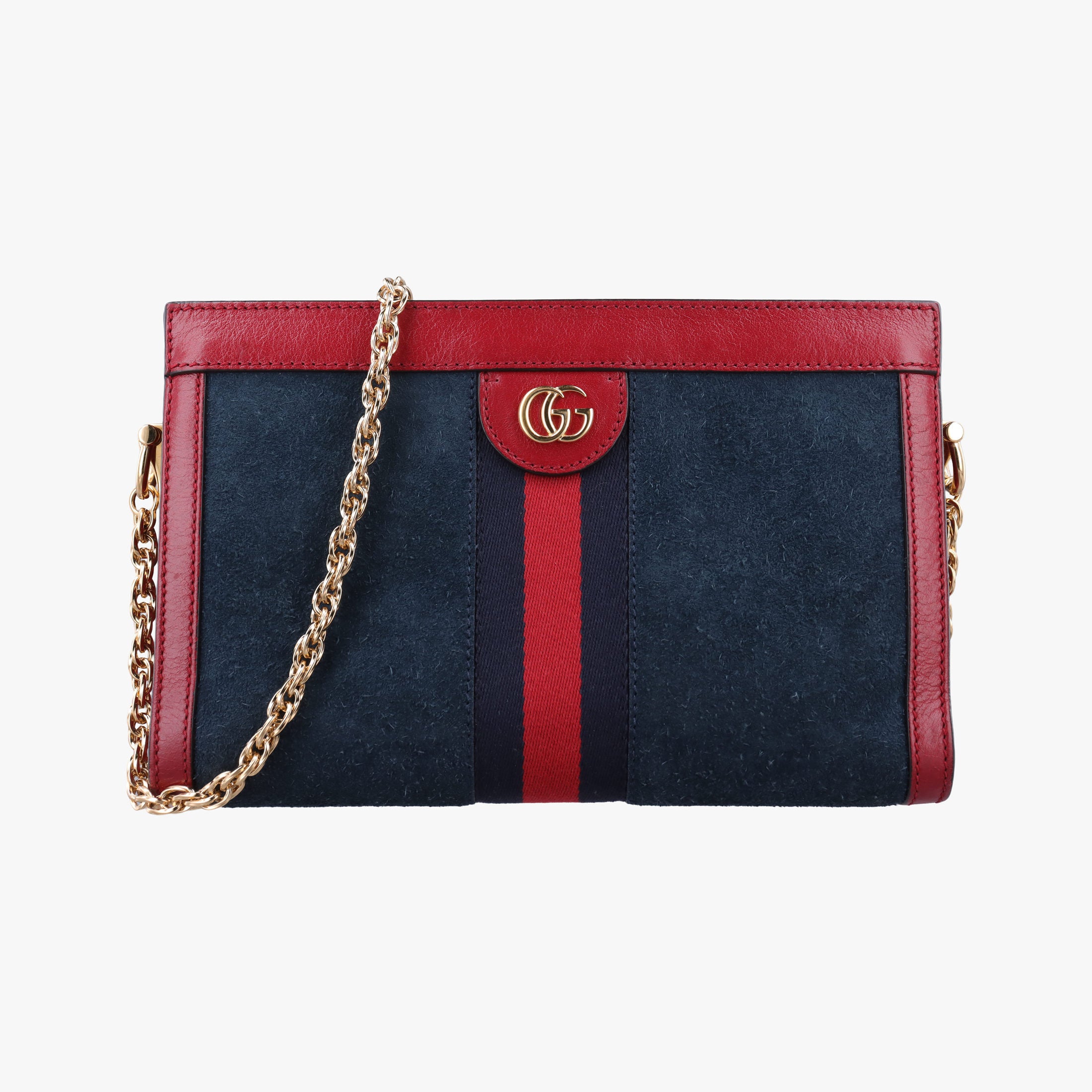 Pre-owned Gucci Ophidia Navy×red Suede×leather 503877 shoulderbag | stylenewstar