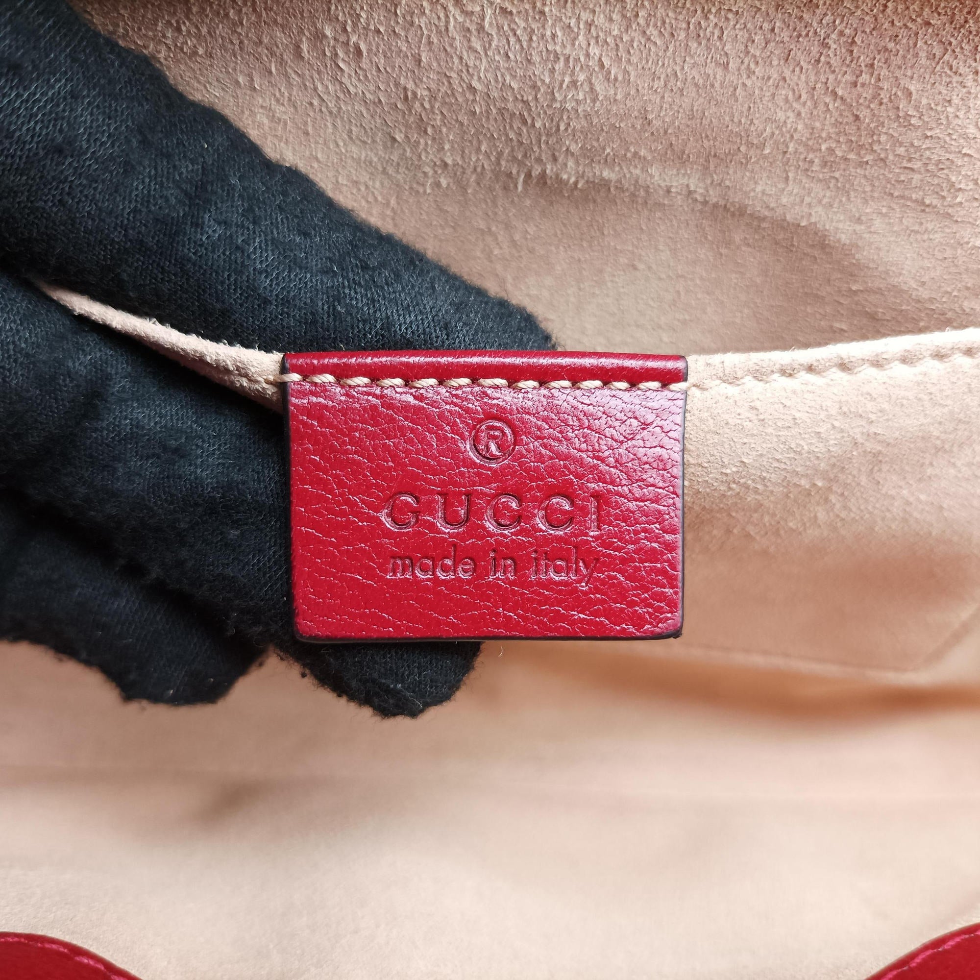 Pre-owned Gucci Ophidia Navy×red Suede×leather 503877 shoulderbag | stylenewstar
