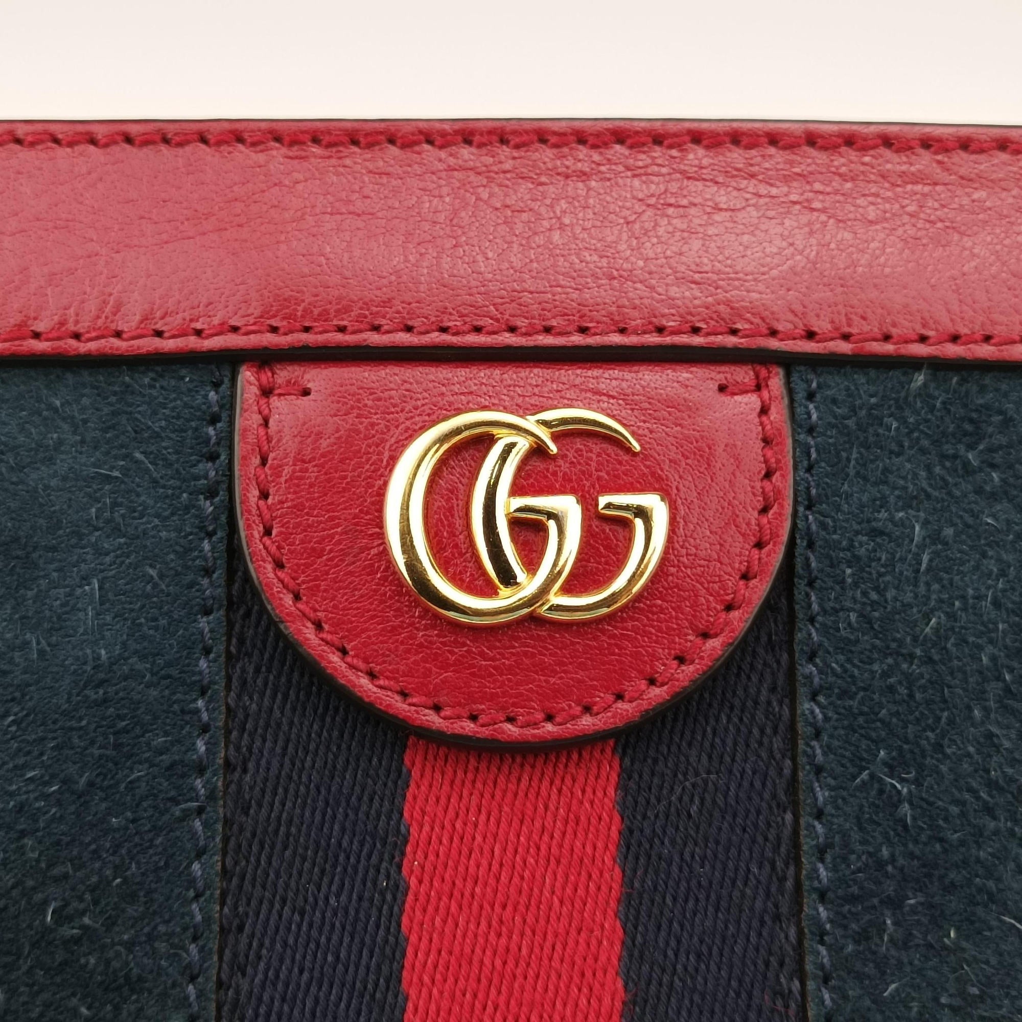 Pre-owned Gucci Ophidia Navy×red Suede×leather 503877 shoulderbag | stylenewstar