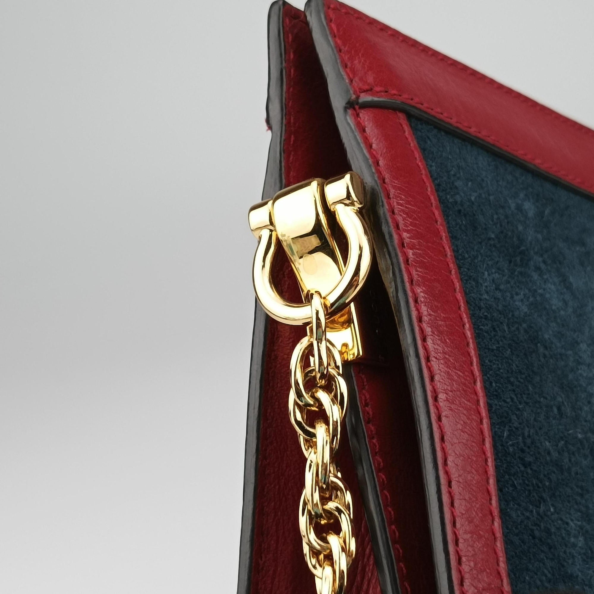 Pre-owned Gucci Ophidia Navy×red Suede×leather 503877 shoulderbag | stylenewstar