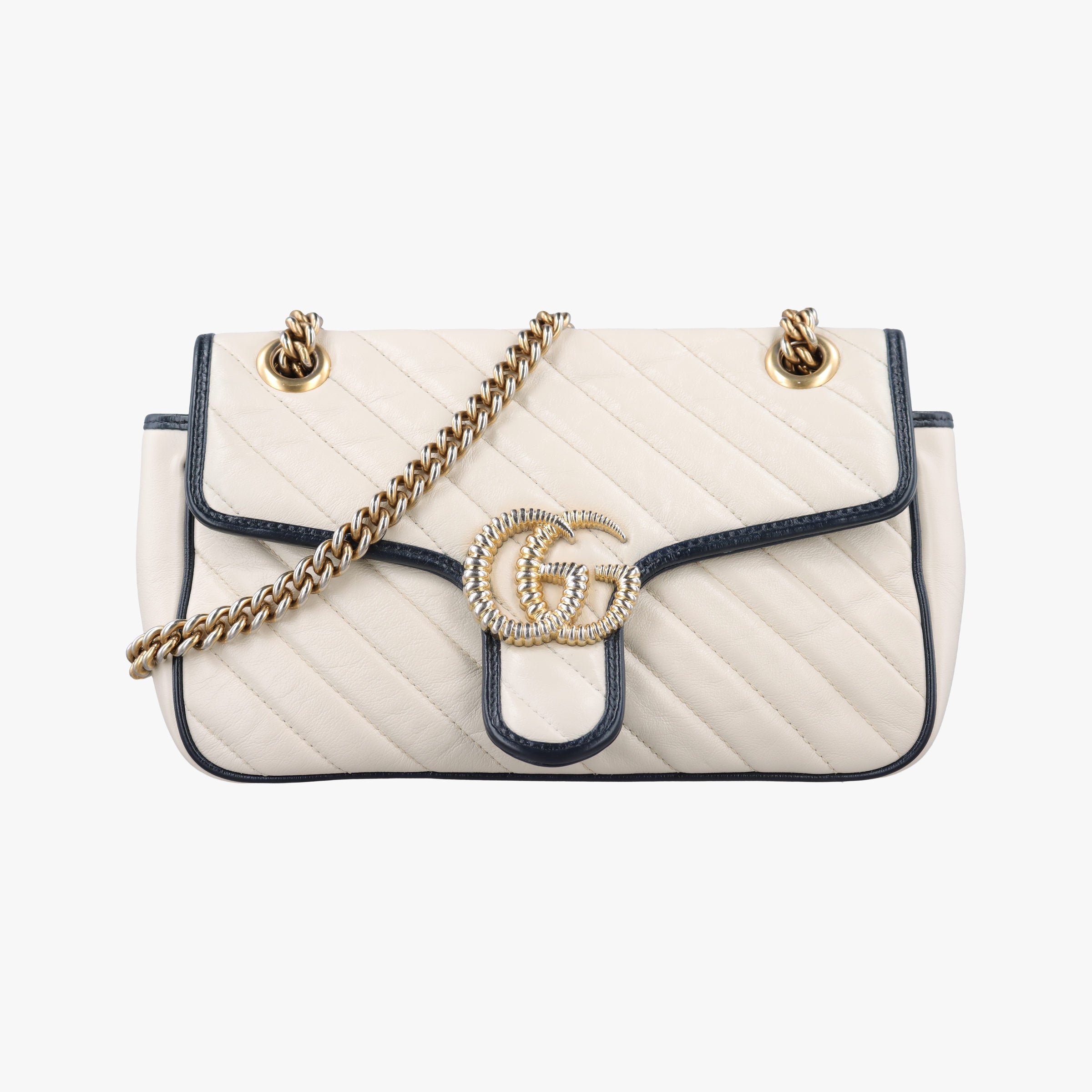 Pre-owned Gucci GG Marmont White×navy Leather 443497 shoulderbag | stylenewstar