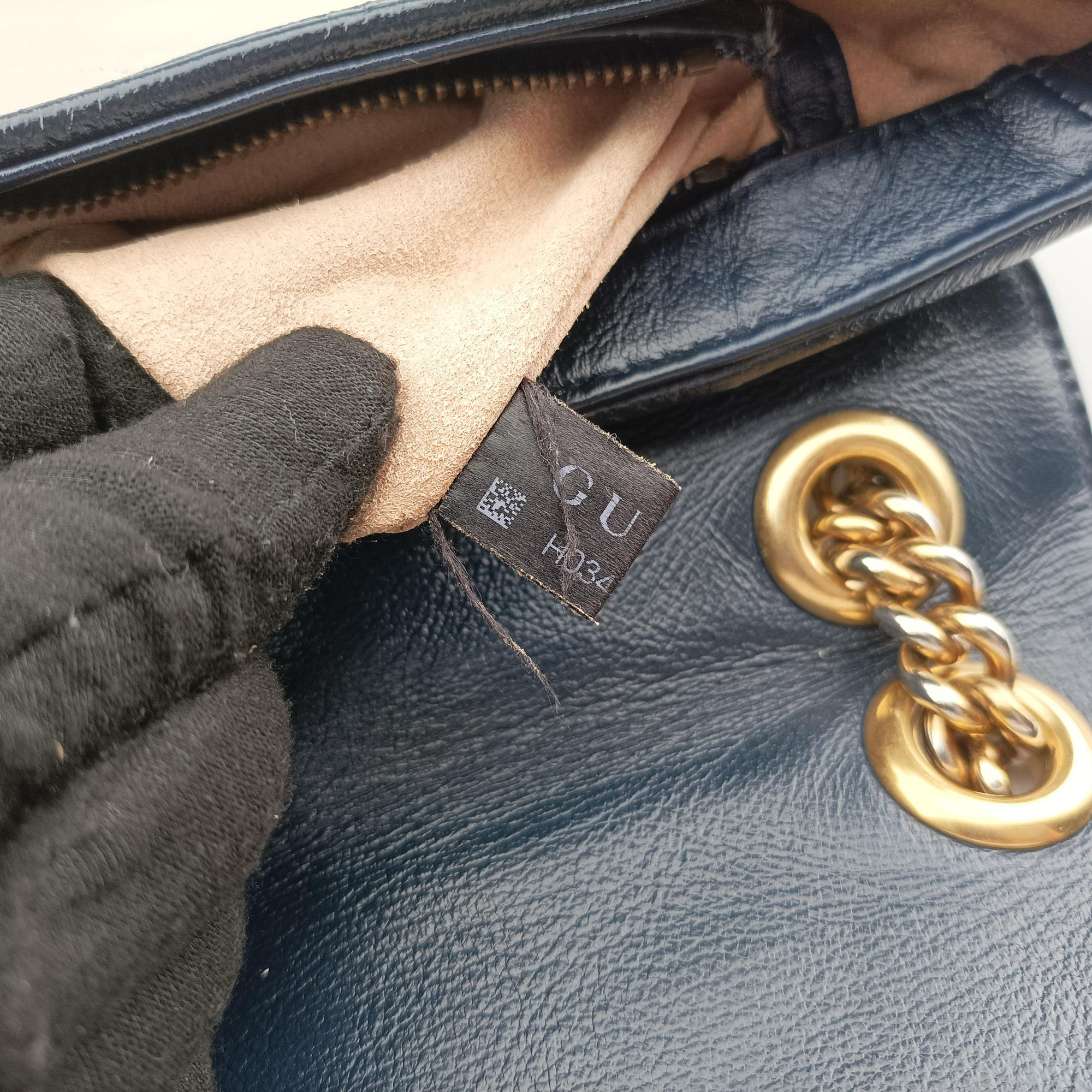 Pre-owned Gucci GG Marmont White×navy Leather 443497 shoulderbag | stylenewstar