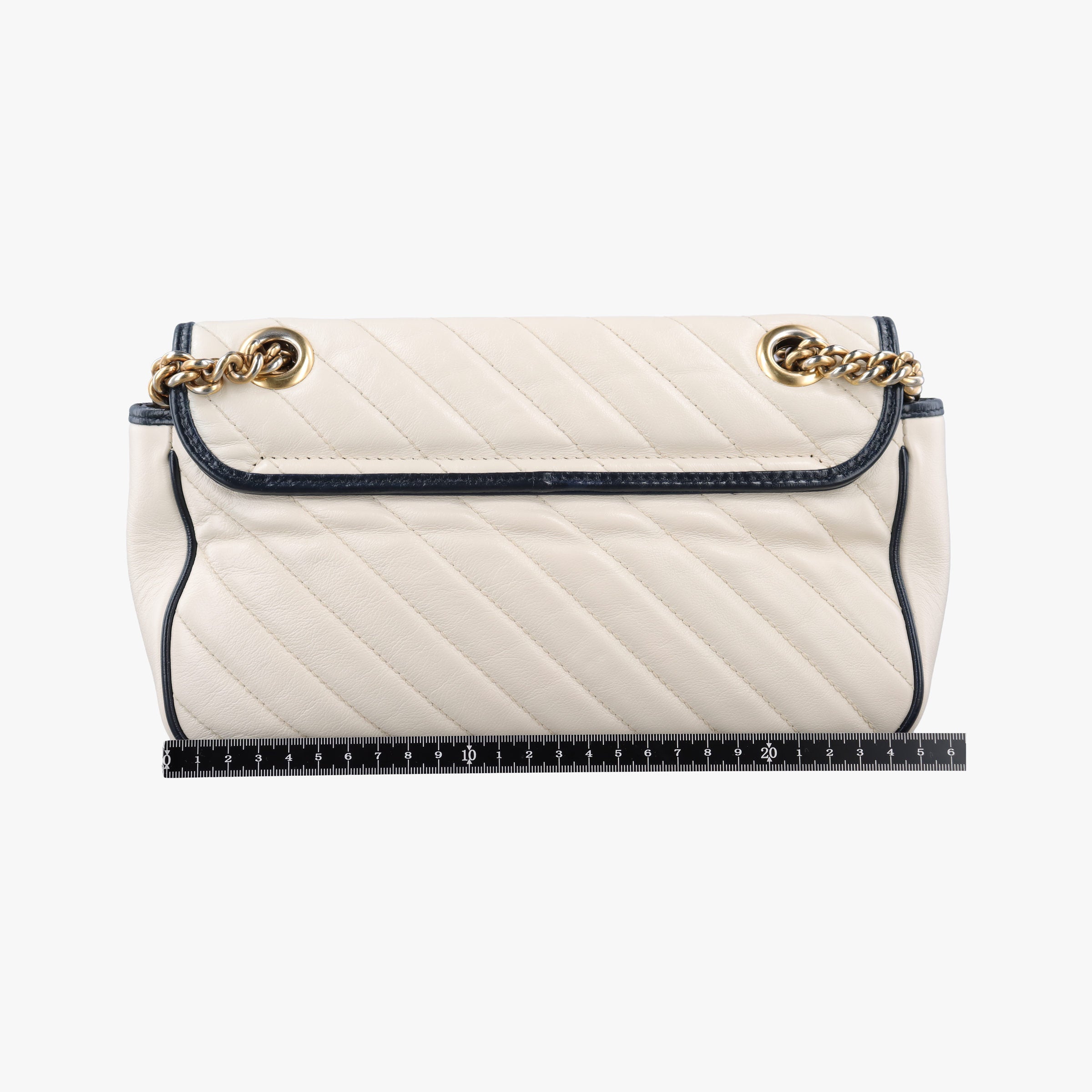 Pre-owned Gucci GG Marmont White×navy Leather 443497 shoulderbag | stylenewstar
