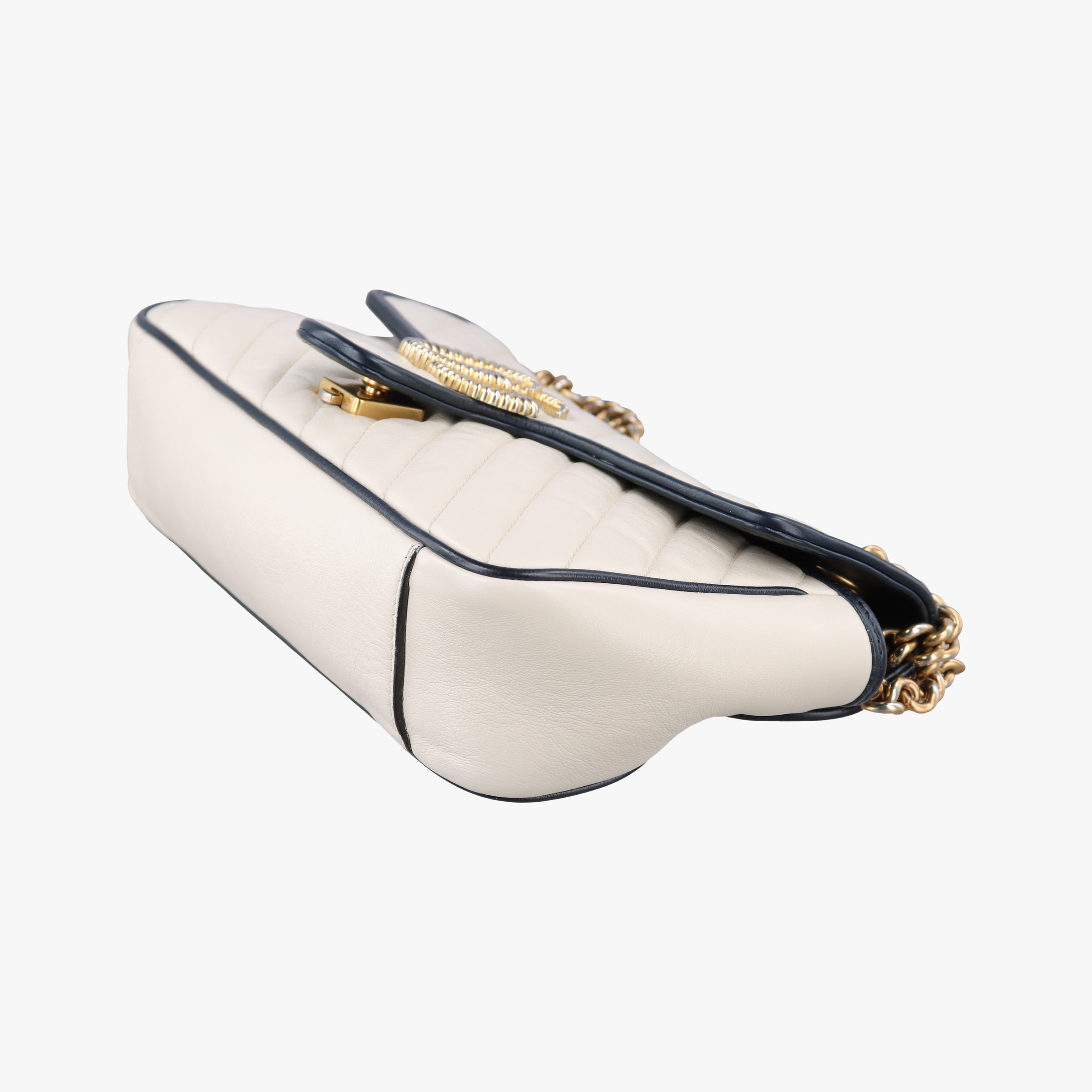 Pre-owned Gucci GG Marmont White×navy Leather 443497 shoulderbag | stylenewstar