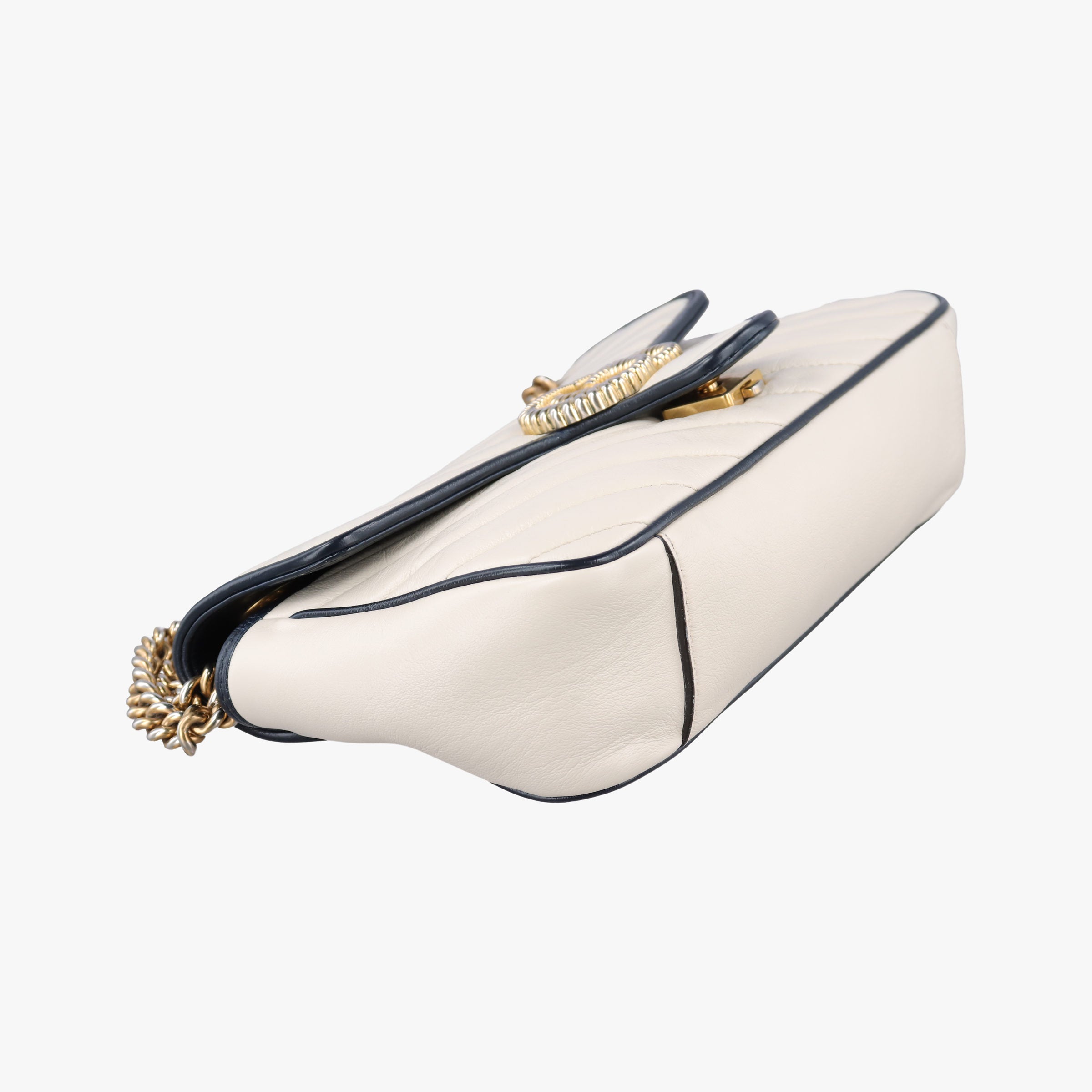 Pre-owned Gucci GG Marmont White×navy Leather 443497 shoulderbag | stylenewstar