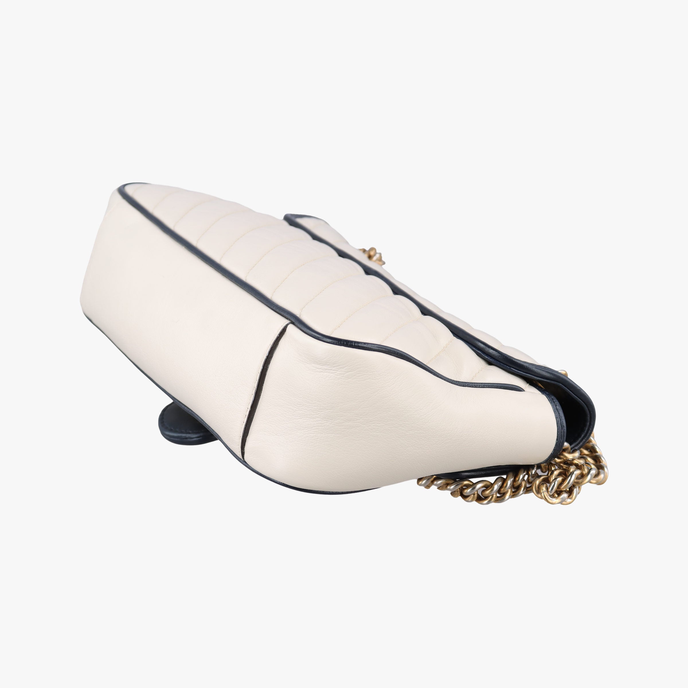 Pre-owned Gucci GG Marmont White×navy Leather 443497 shoulderbag | stylenewstar