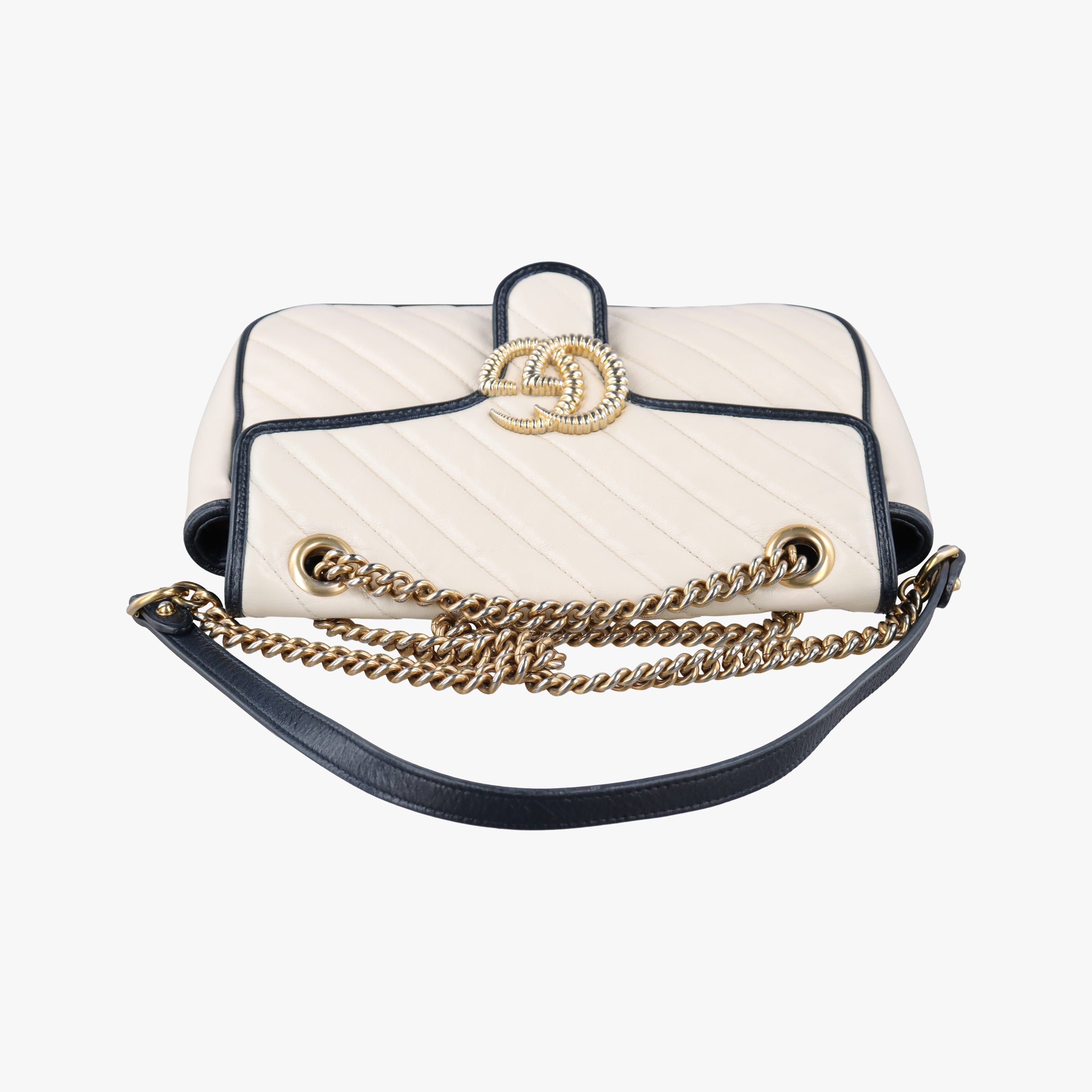 Pre-owned Gucci GG Marmont White×navy Leather 443497 shoulderbag | stylenewstar