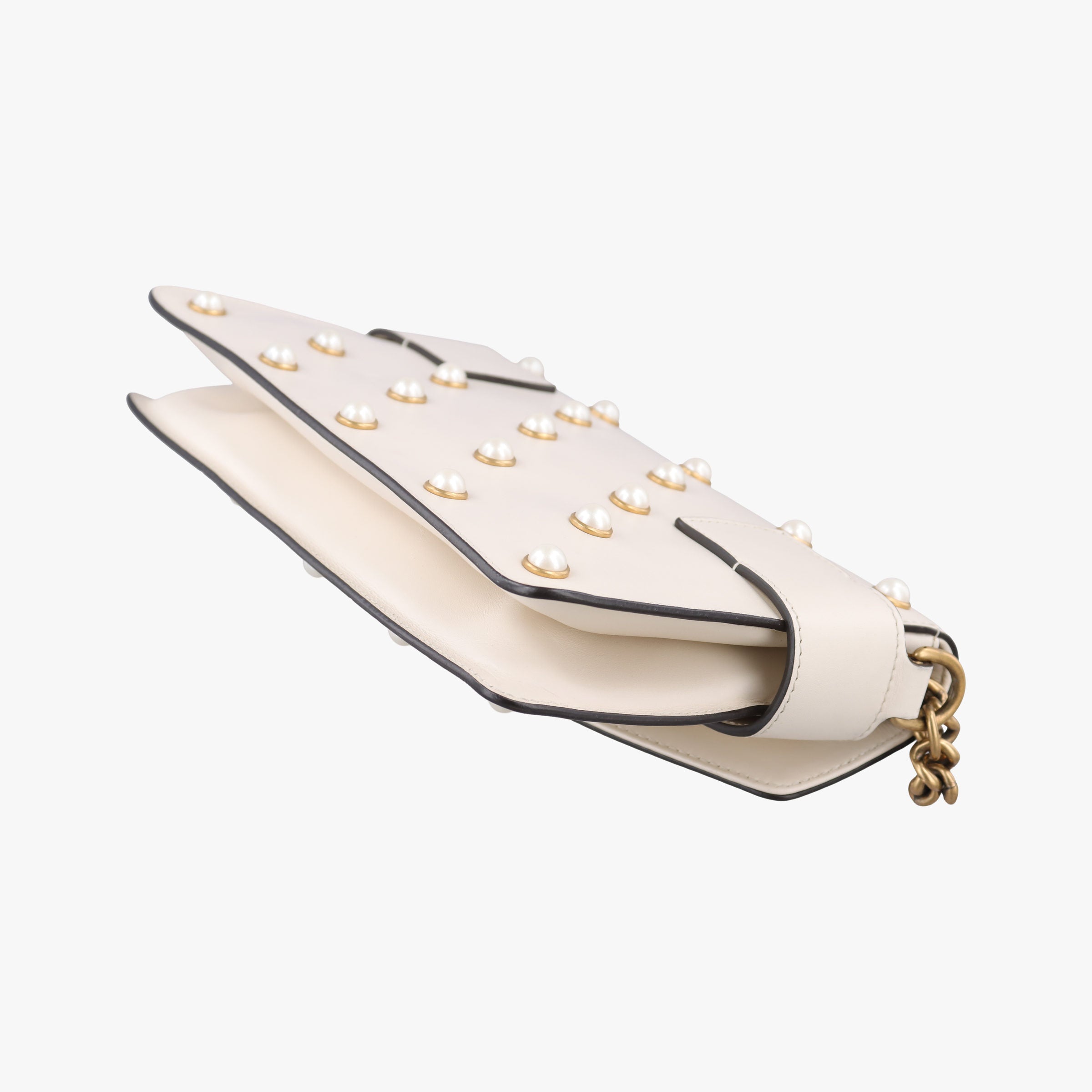 Pre-owned Gucci Broadway Pearl Bee White Leather 453778 shoulderbag | stylenewstar
