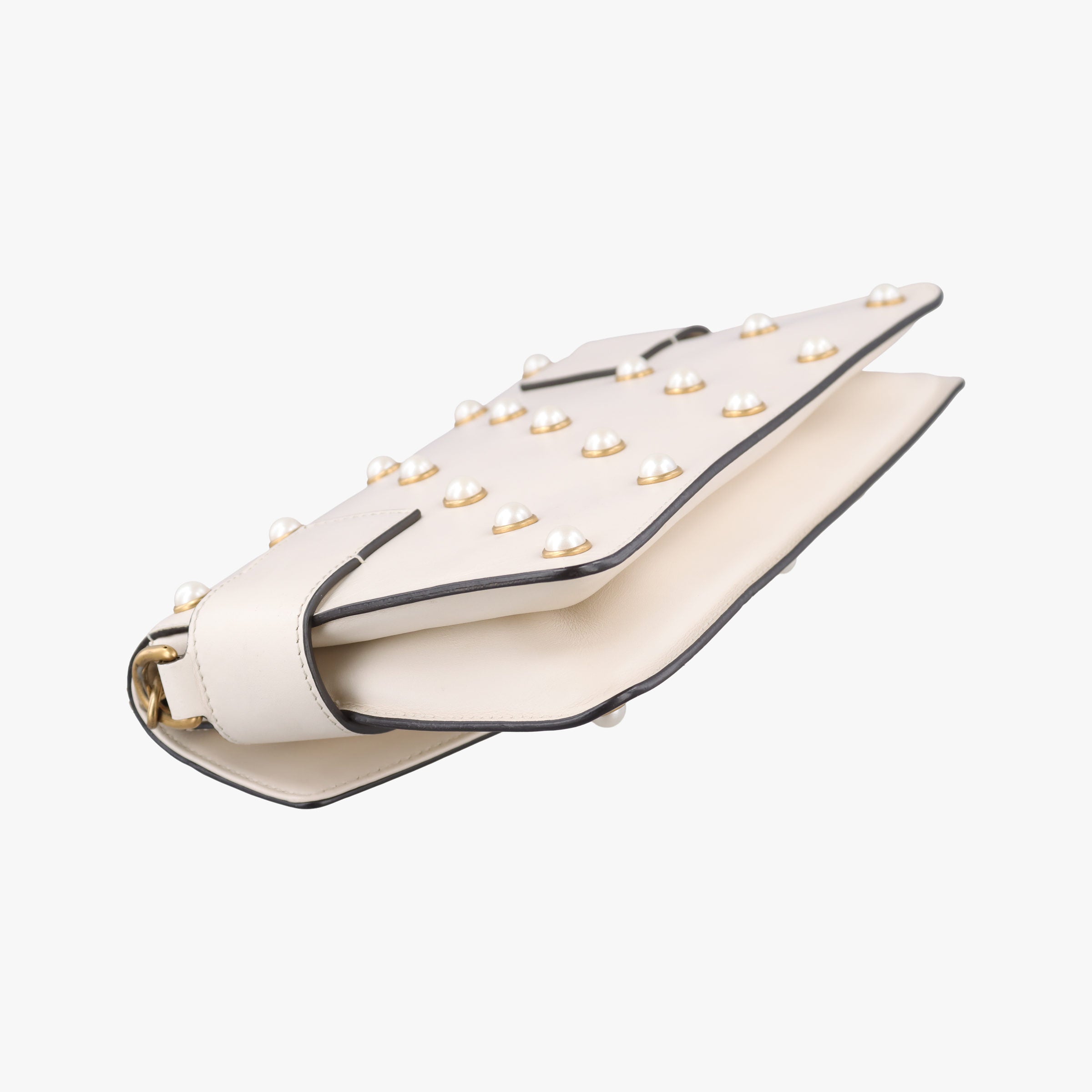 Pre-owned Gucci Broadway Pearl Bee White Leather 453778 shoulderbag | stylenewstar