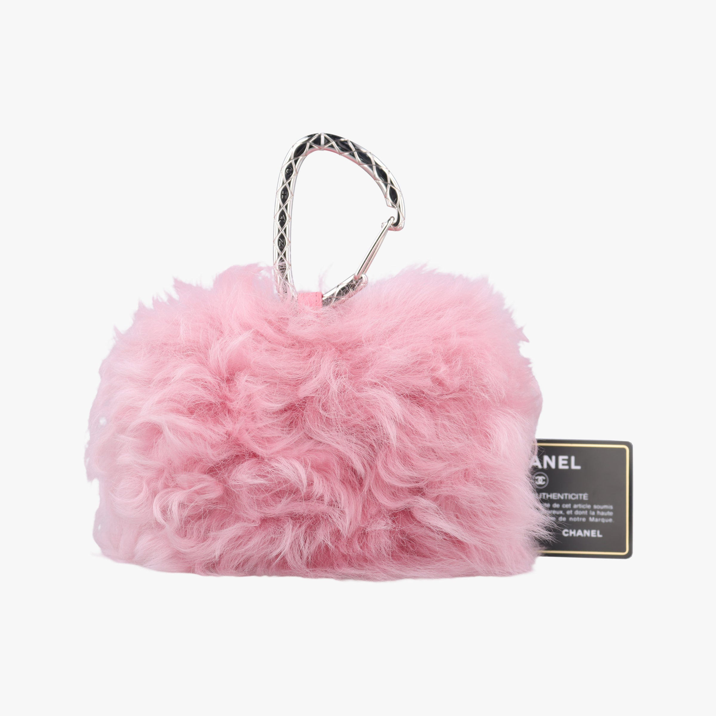 Vintage Chanel Shearling CC Hook Card Holder Pink wool AP2397 handbag | stylenewstar