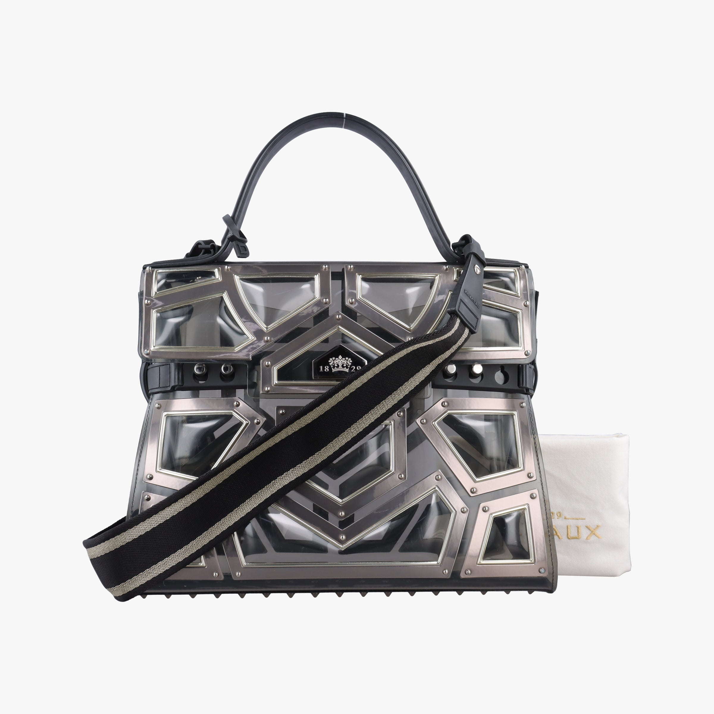 Pre-owned Delvaux Tempete Gladiator Top Handle Clear × Silver × Black PVC (Vinyl) × Metal Panels ×Rubber Trim  shoulderbag | stylenewstar