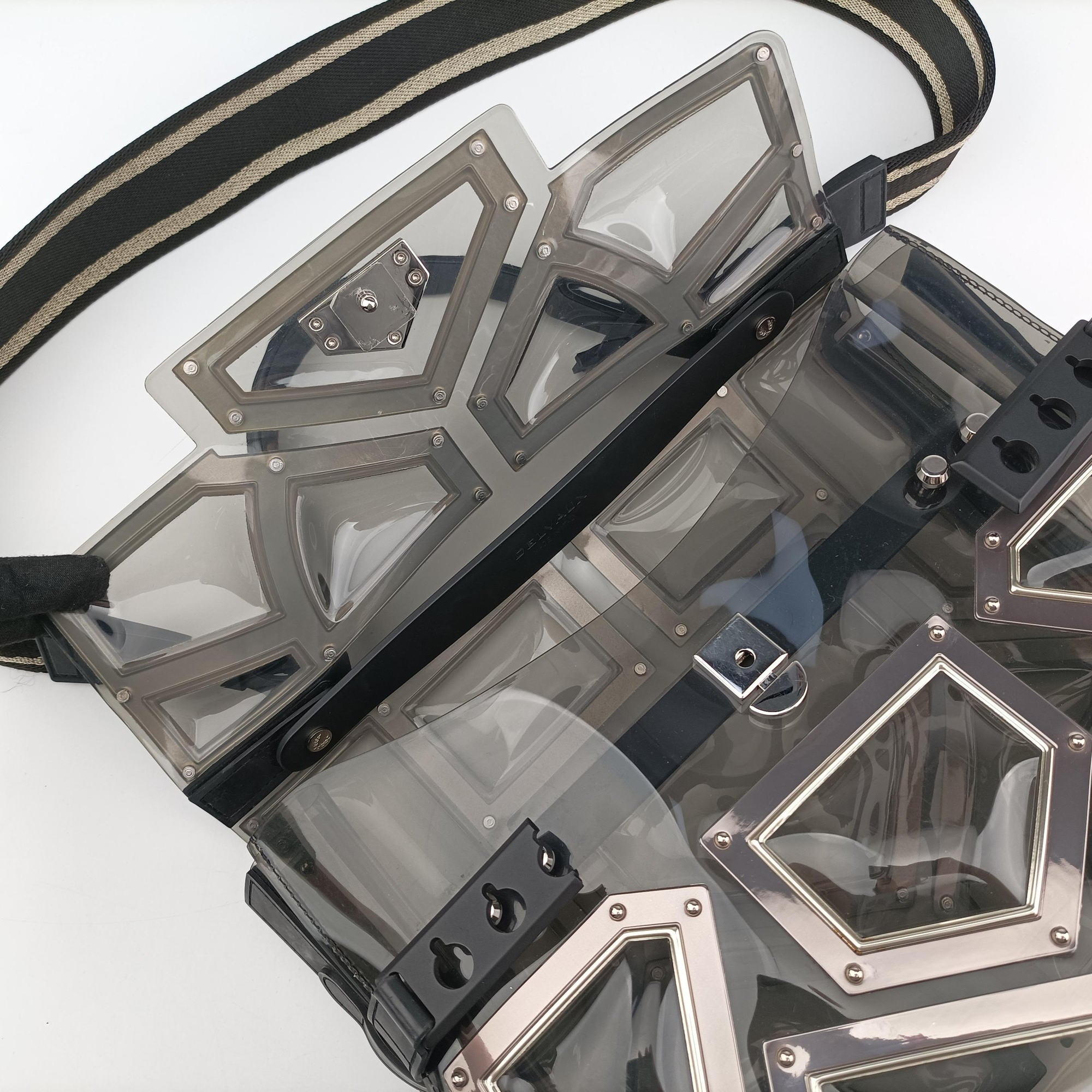 Pre-owned Delvaux Tempete Gladiator Top Handle Clear × Silver × Black PVC (Vinyl) × Metal Panels ×Rubber Trim  shoulderbag | stylenewstar