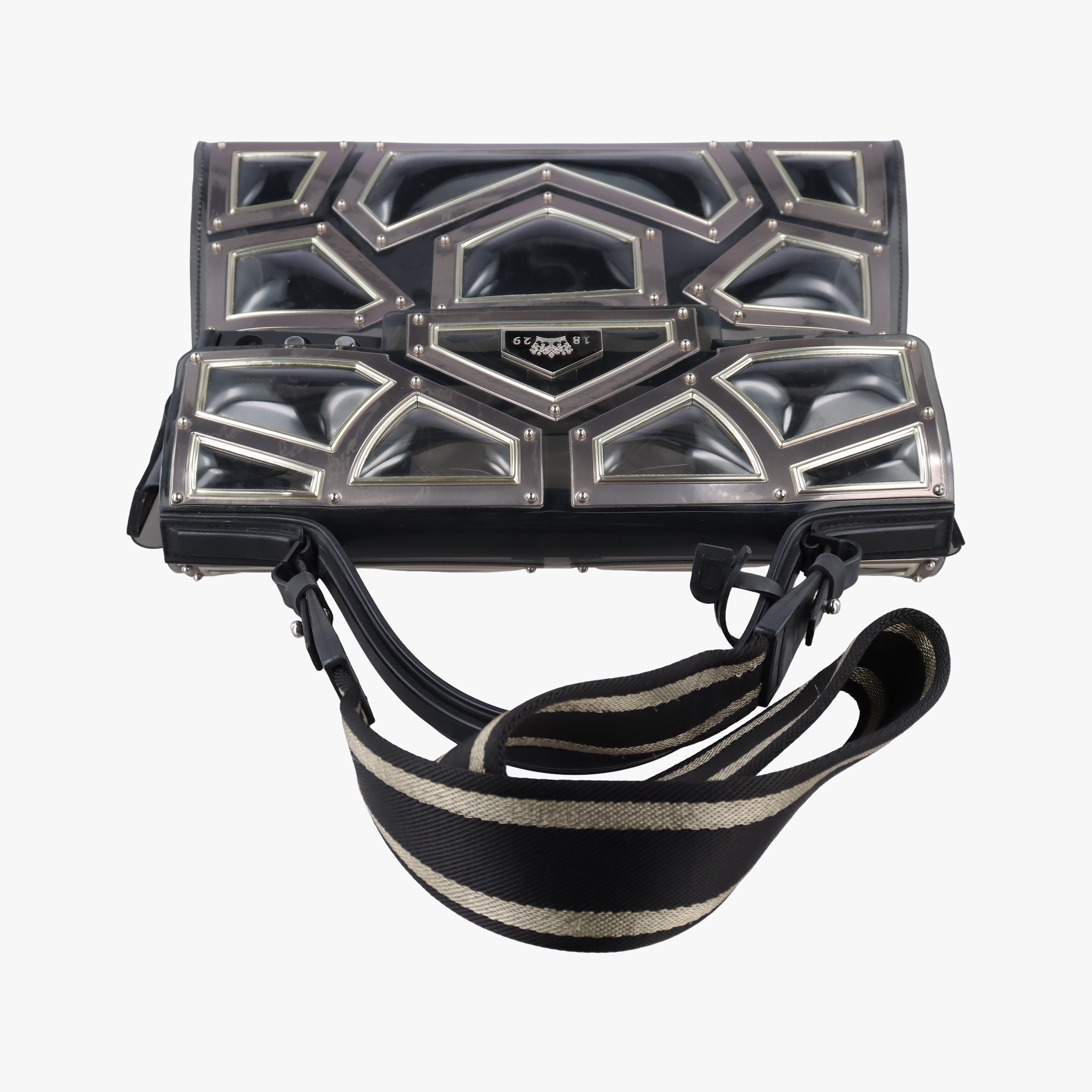 Pre-owned Delvaux Tempete Gladiator Top Handle Clear × Silver × Black PVC (Vinyl) × Metal Panels ×Rubber Trim  shoulderbag | stylenewstar