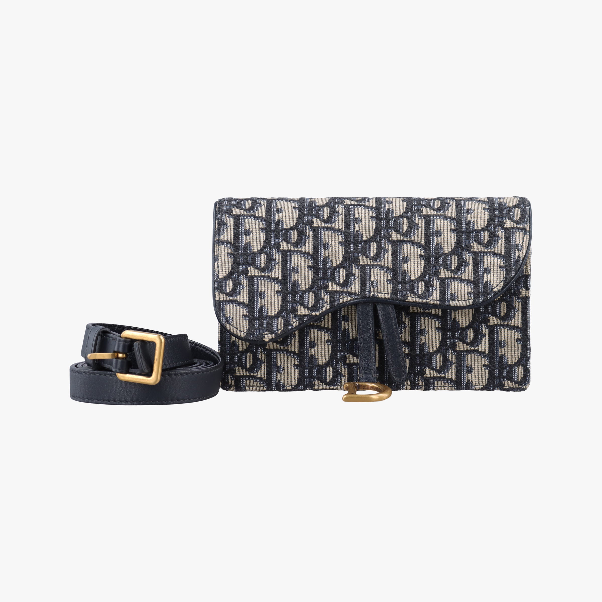 Pre-owned Christian Dior Saddle Navy×Gray jacquard  bum bag/waist bag | stylenewstar