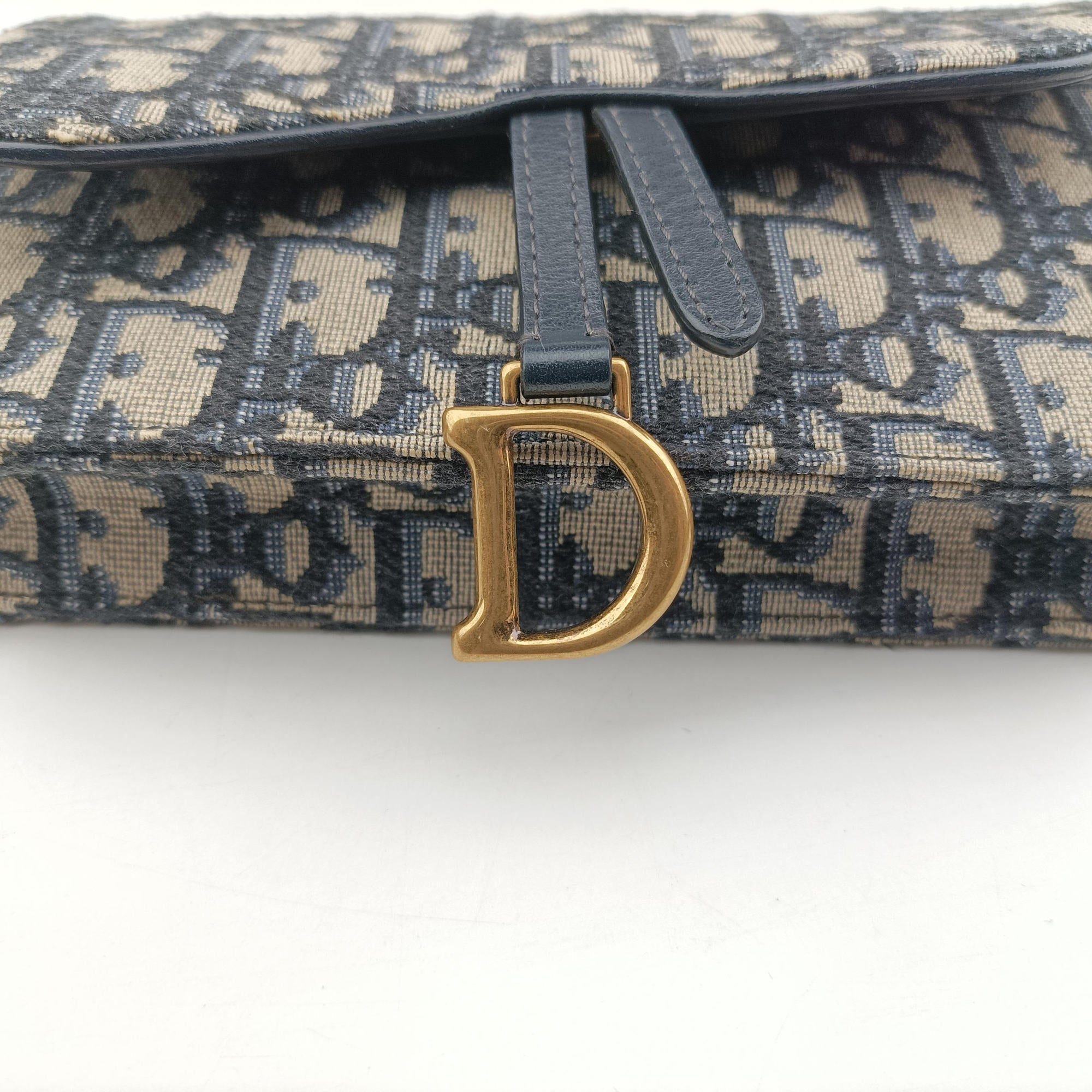 Pre-owned Christian Dior Saddle Navy×Gray jacquard  bum bag/waist bag | stylenewstar