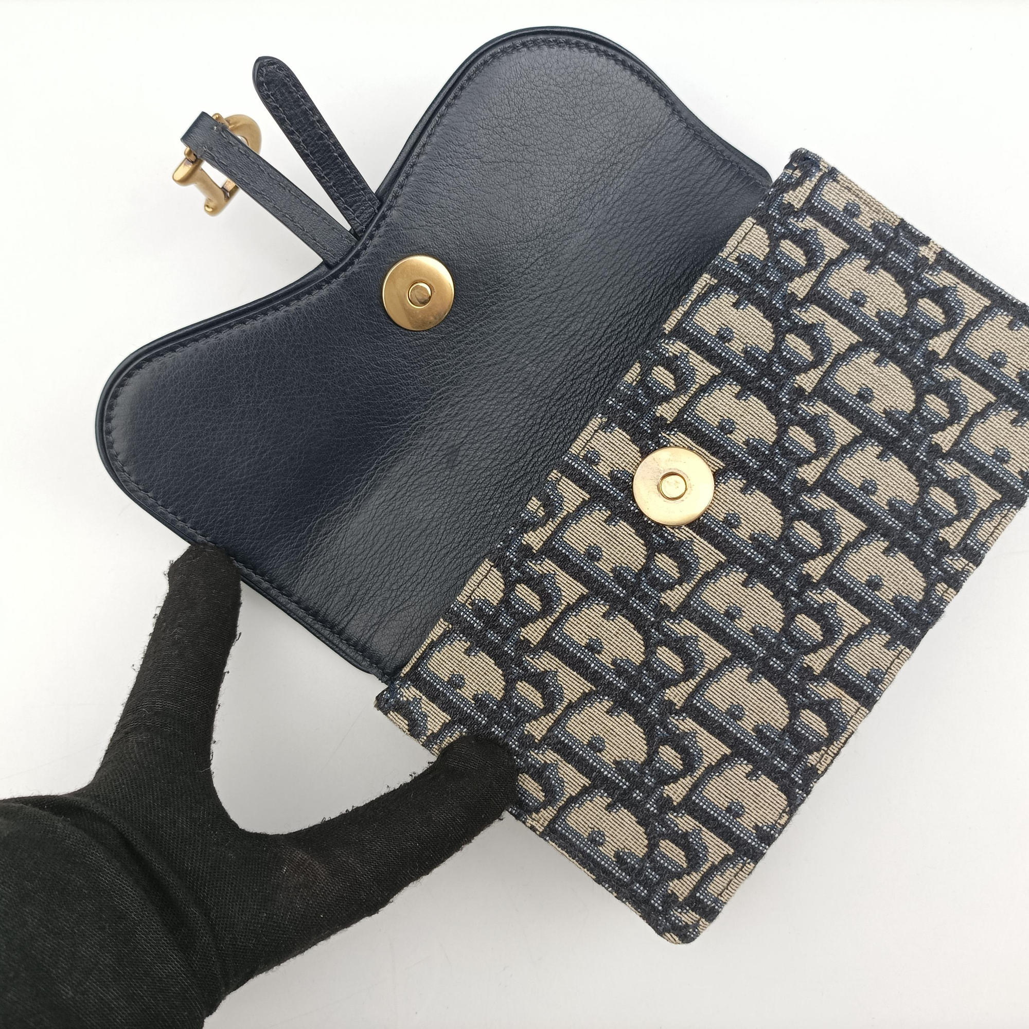 Pre-owned Christian Dior Saddle Navy×Gray jacquard  bum bag/waist bag | stylenewstar