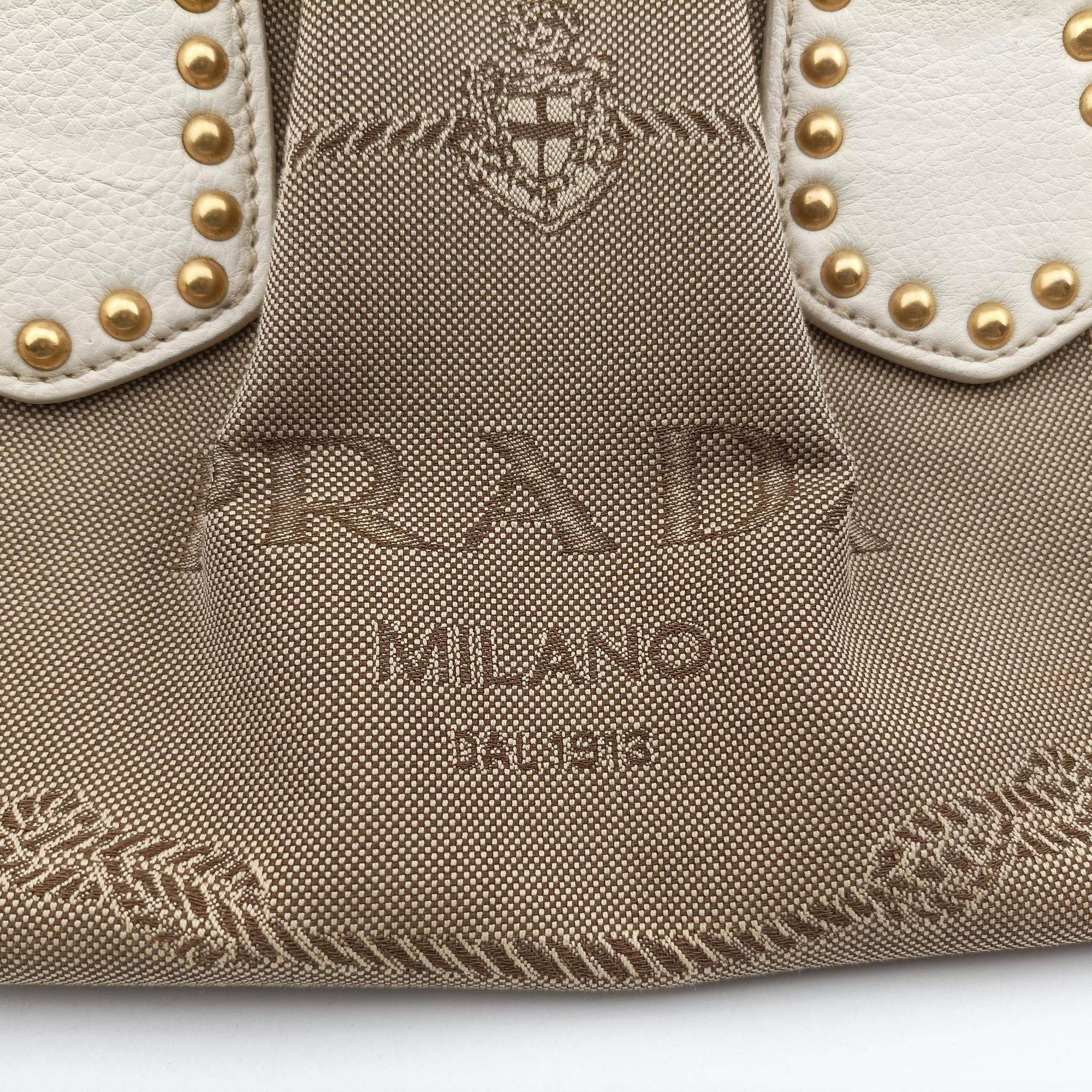 Pre-owned Prada Logo Jacquard Studded Frame Corda × Talco Jacquard Canvas × Vitello Leather  handbag | stylenewstar
