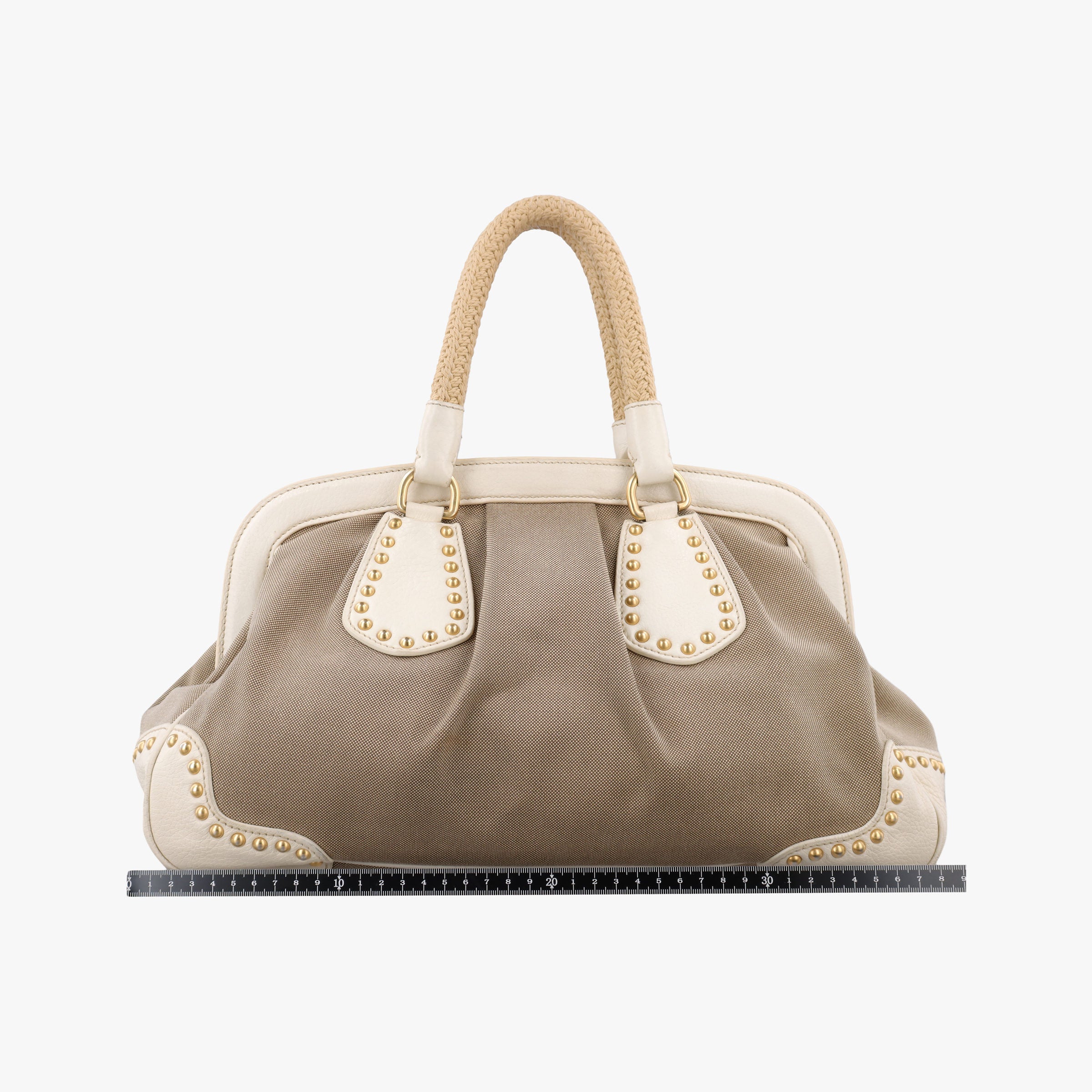 Pre-owned Prada Logo Jacquard Studded Frame Corda × Talco Jacquard Canvas × Vitello Leather  handbag | stylenewstar