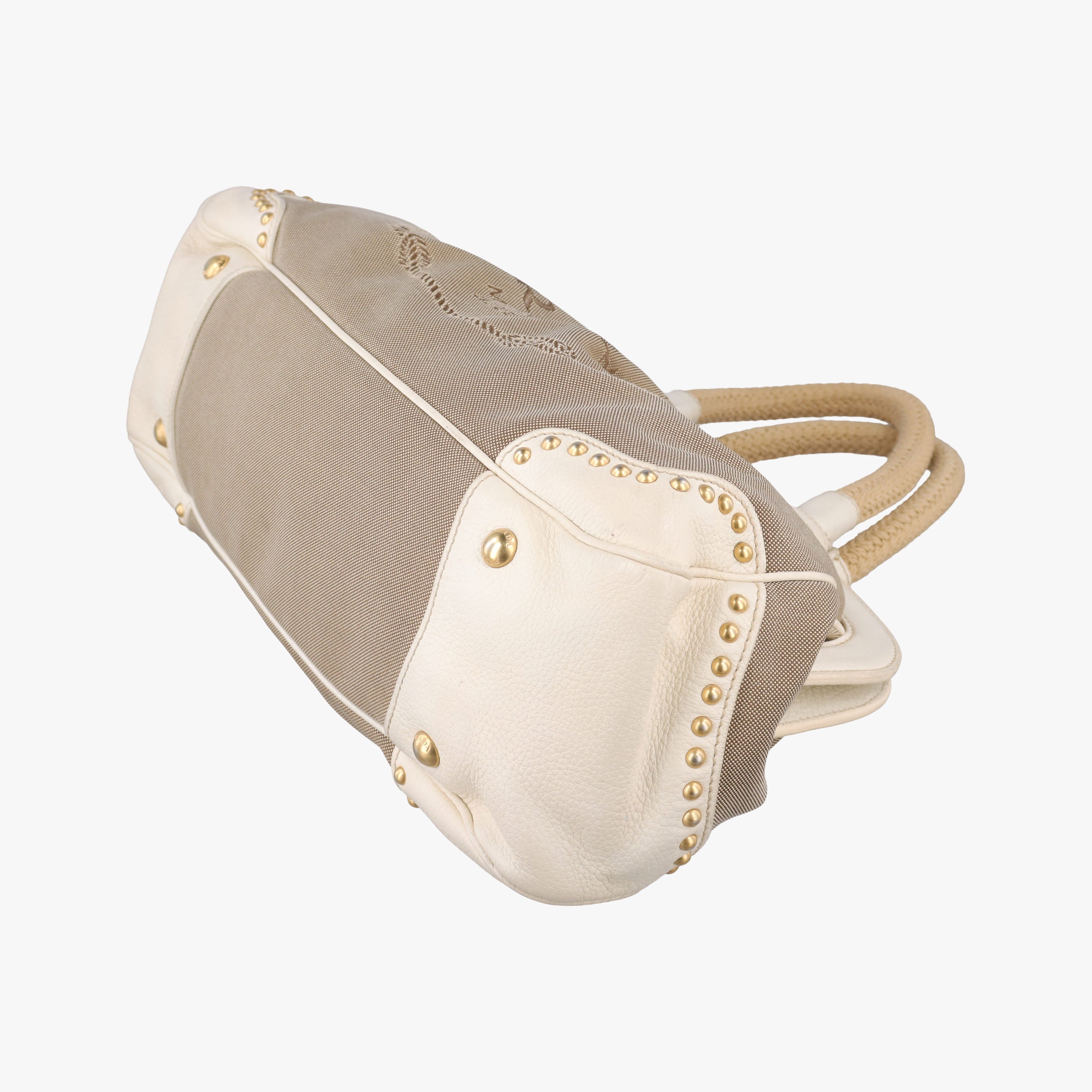 Pre-owned Prada Logo Jacquard Studded Frame Corda × Talco Jacquard Canvas × Vitello Leather  handbag | stylenewstar