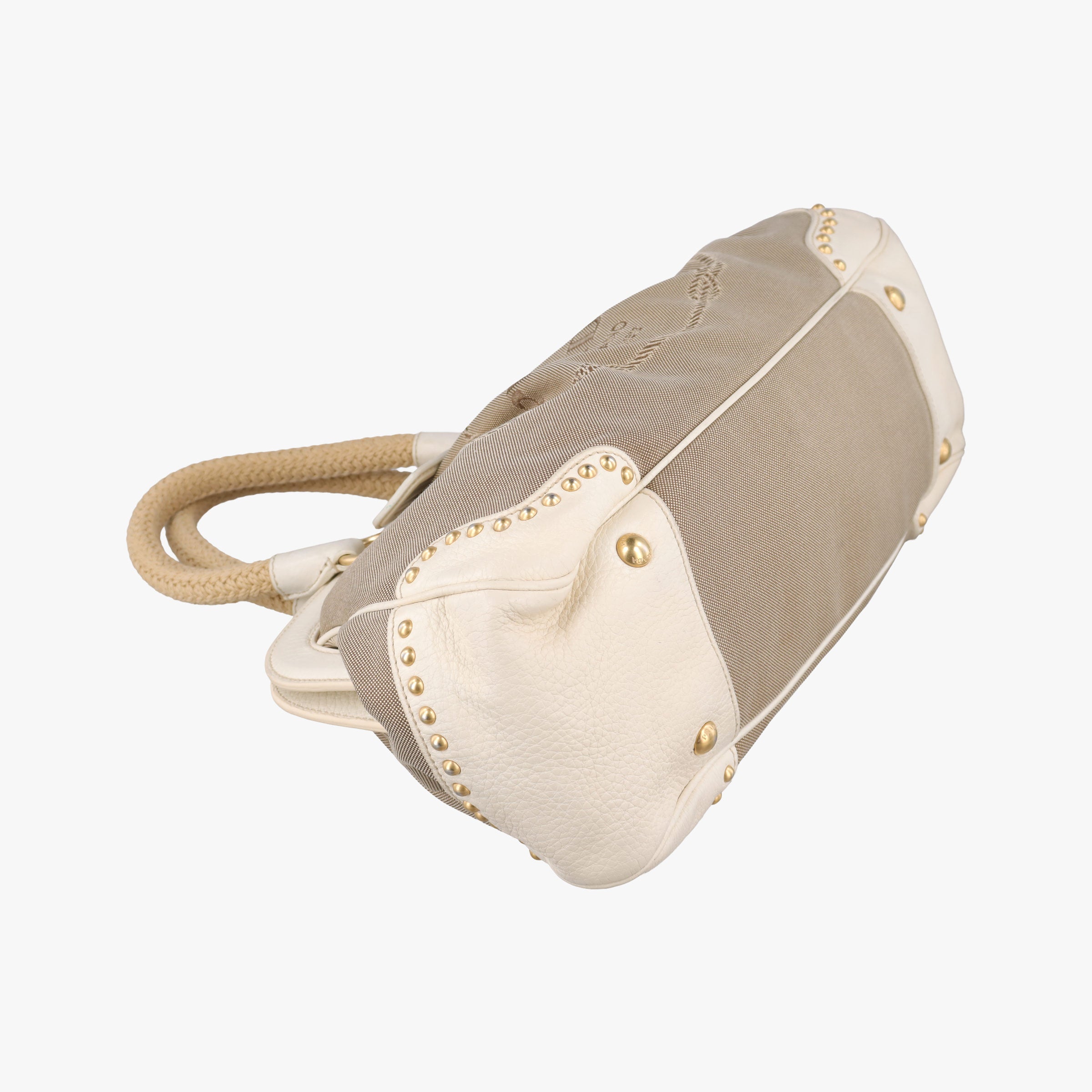 Pre-owned Prada Logo Jacquard Studded Frame Corda × Talco Jacquard Canvas × Vitello Leather  handbag | stylenewstar
