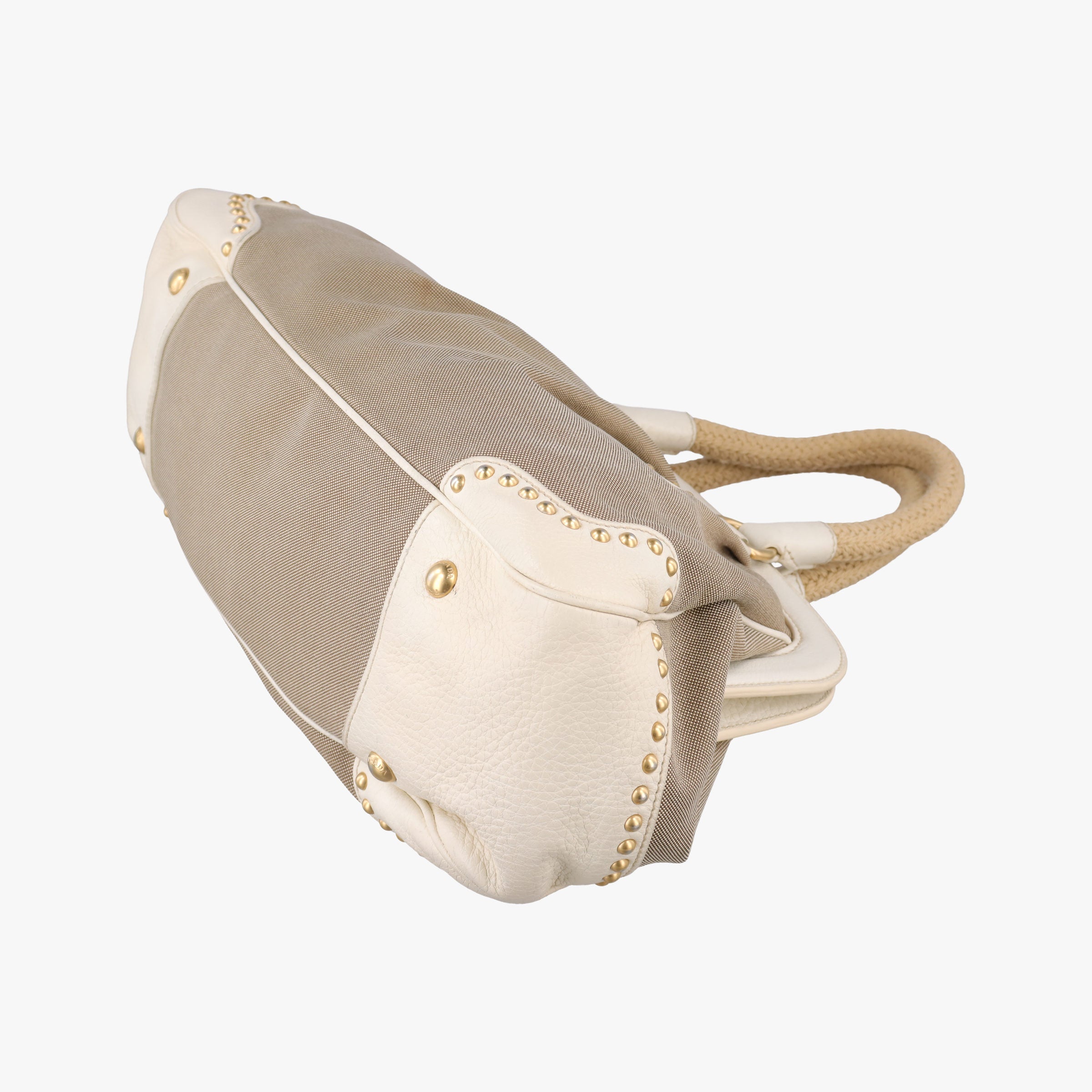 Pre-owned Prada Logo Jacquard Studded Frame Corda × Talco Jacquard Canvas × Vitello Leather  handbag | stylenewstar