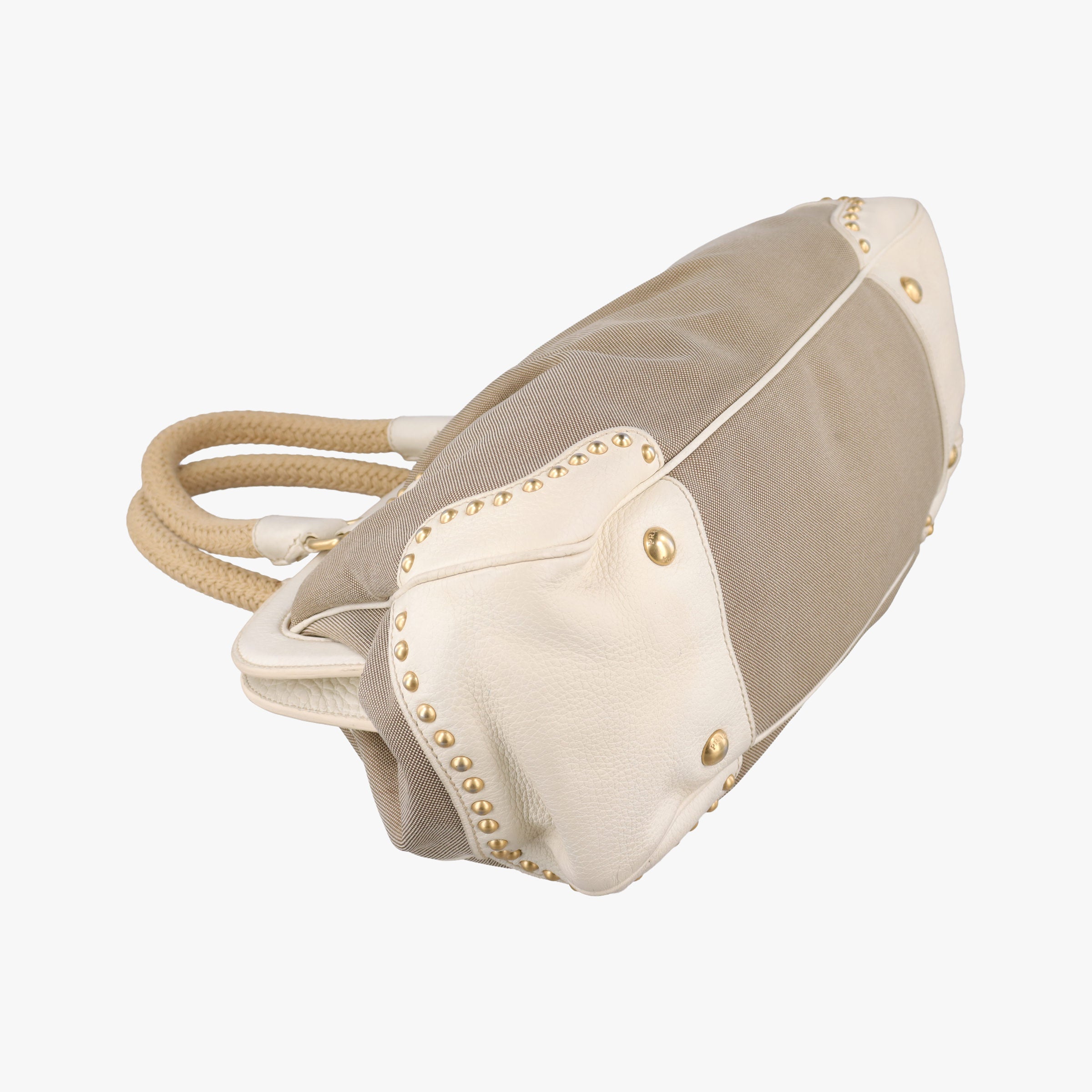 Pre-owned Prada Logo Jacquard Studded Frame Corda × Talco Jacquard Canvas × Vitello Leather  handbag | stylenewstar