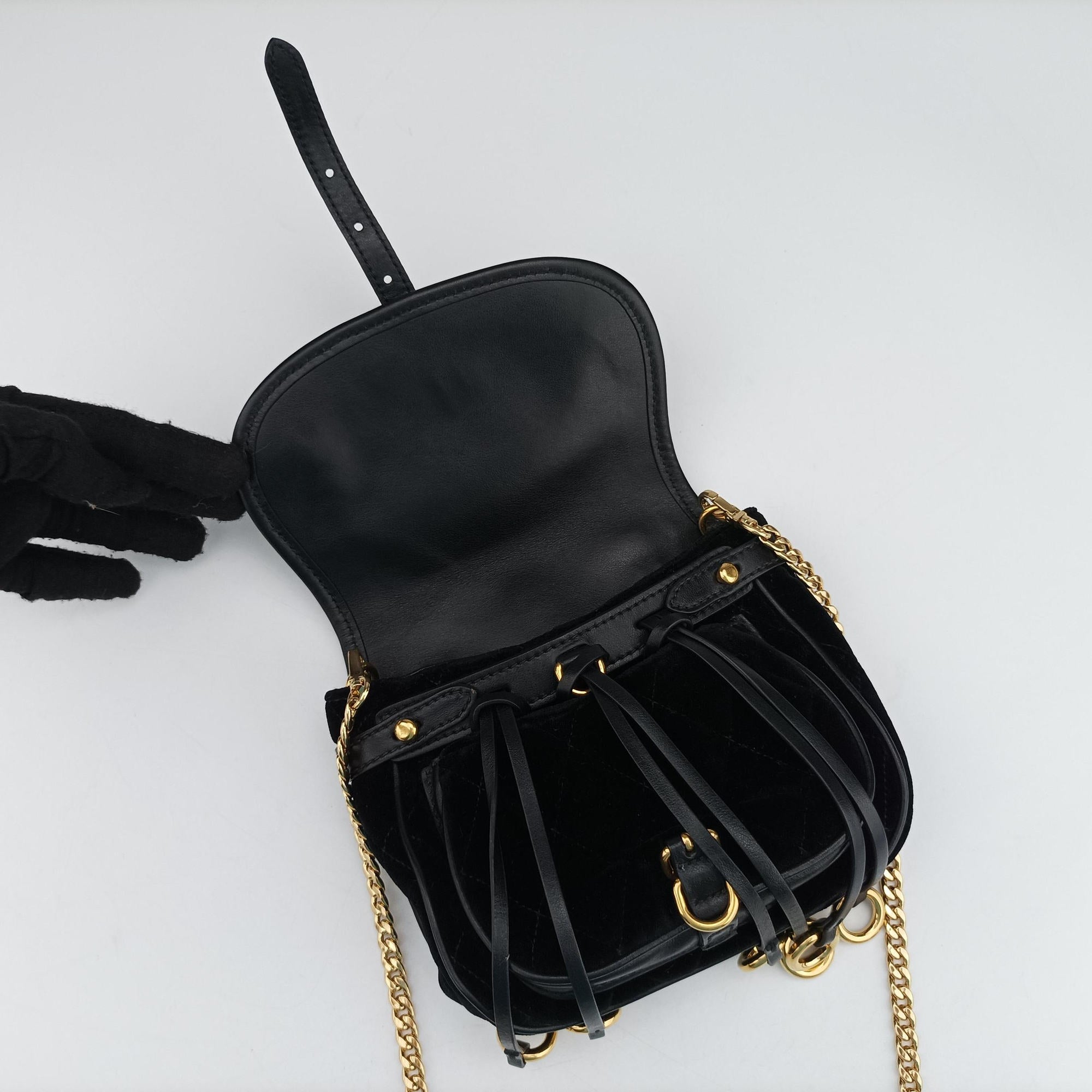 Secondhand Prada Fringe Charms Black Leather×velour IBL002 shoulderbag | stylenewstar