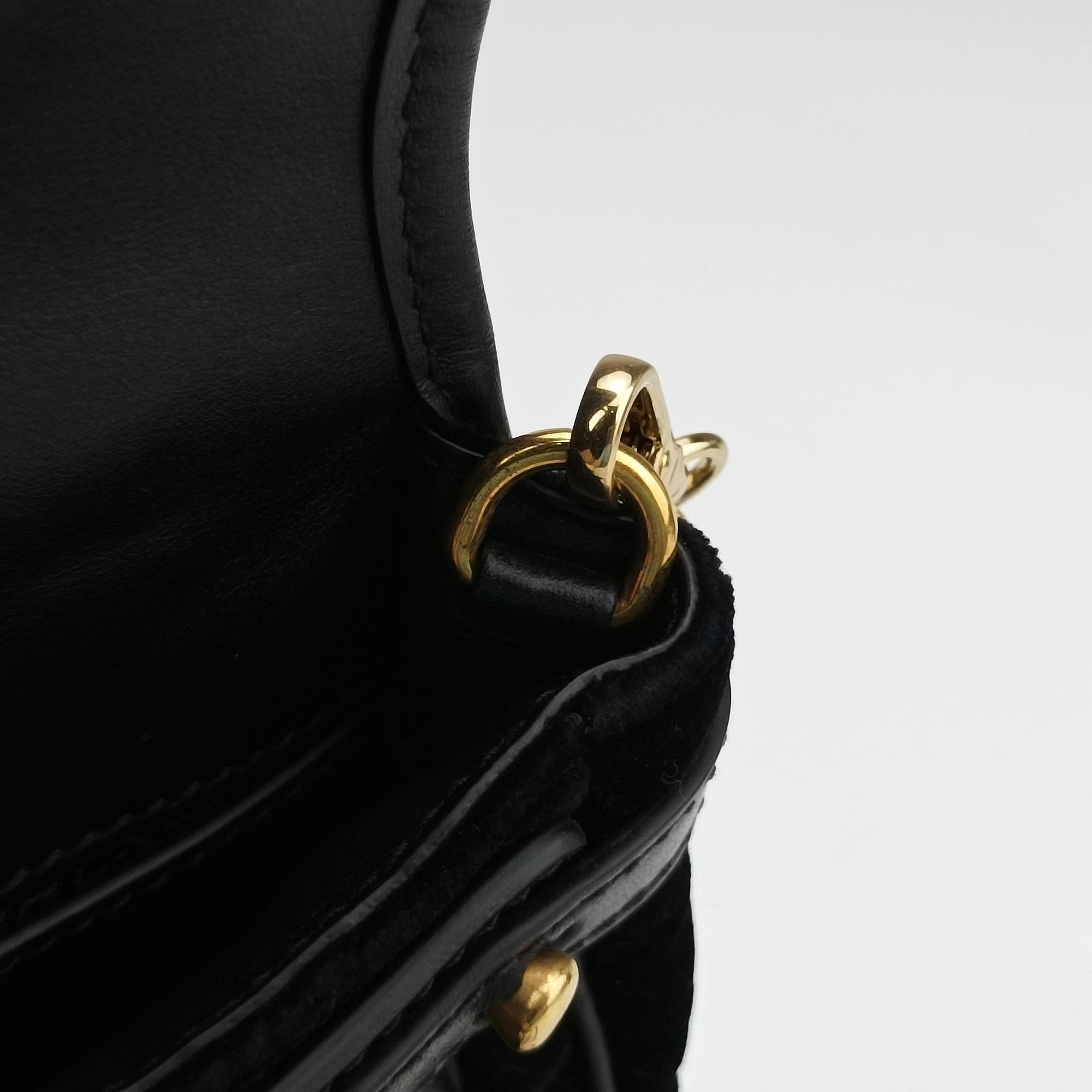 Secondhand Prada Fringe Charms Black Leather×velour IBL002 shoulderbag | stylenewstar