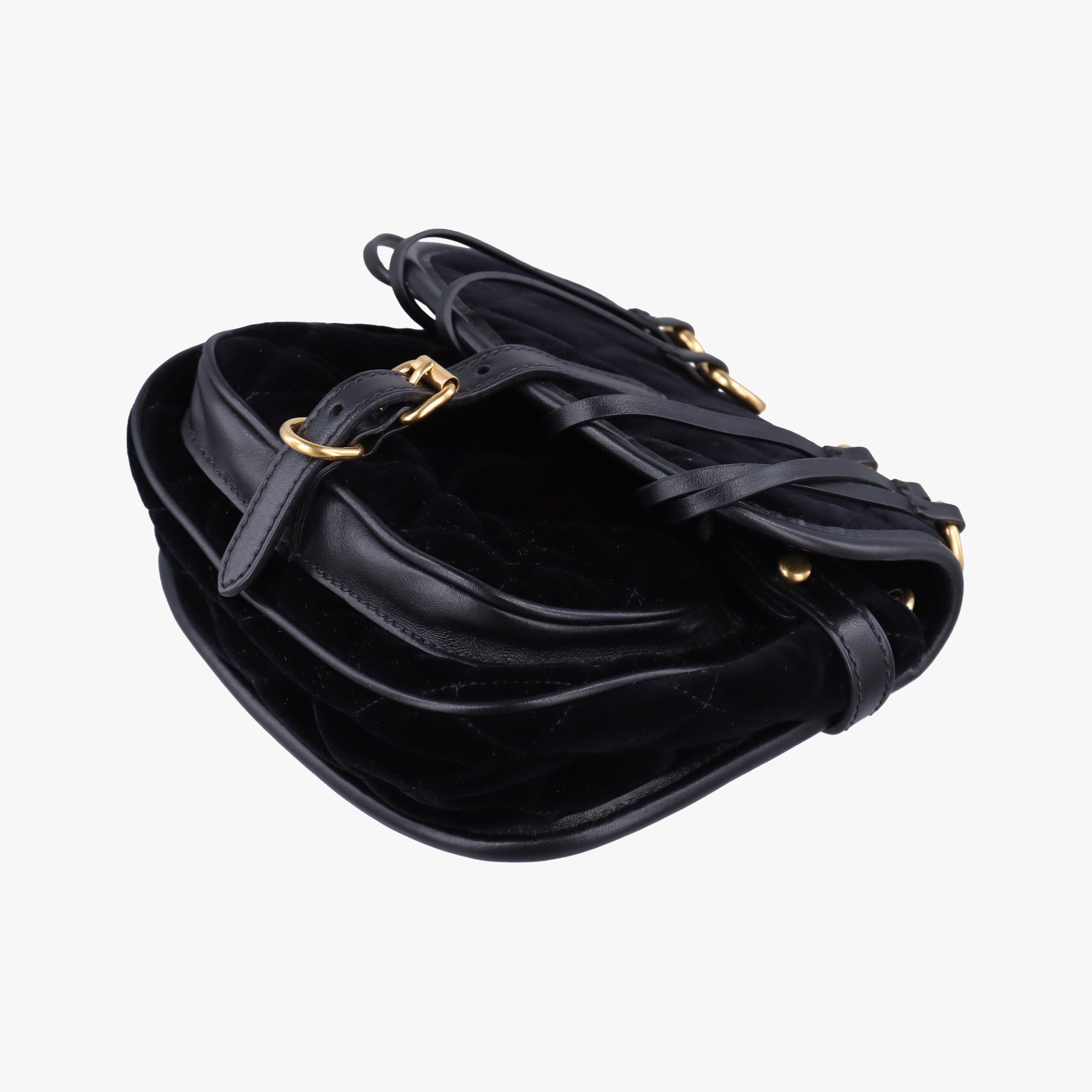 Secondhand Prada Fringe Charms Black Leather×velour IBL002 shoulderbag | stylenewstar