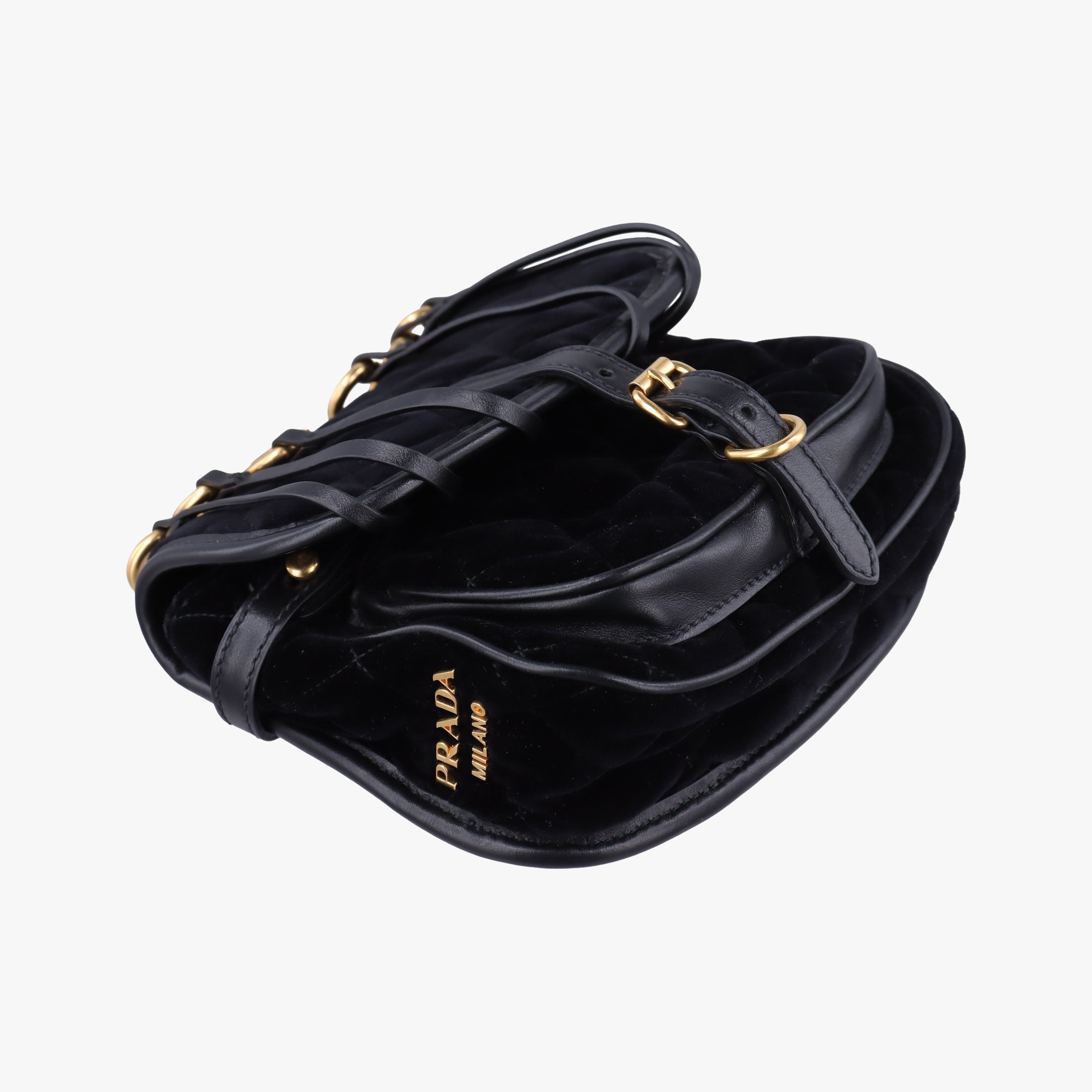 Secondhand Prada Fringe Charms Black Leather×velour IBL002 shoulderbag | stylenewstar