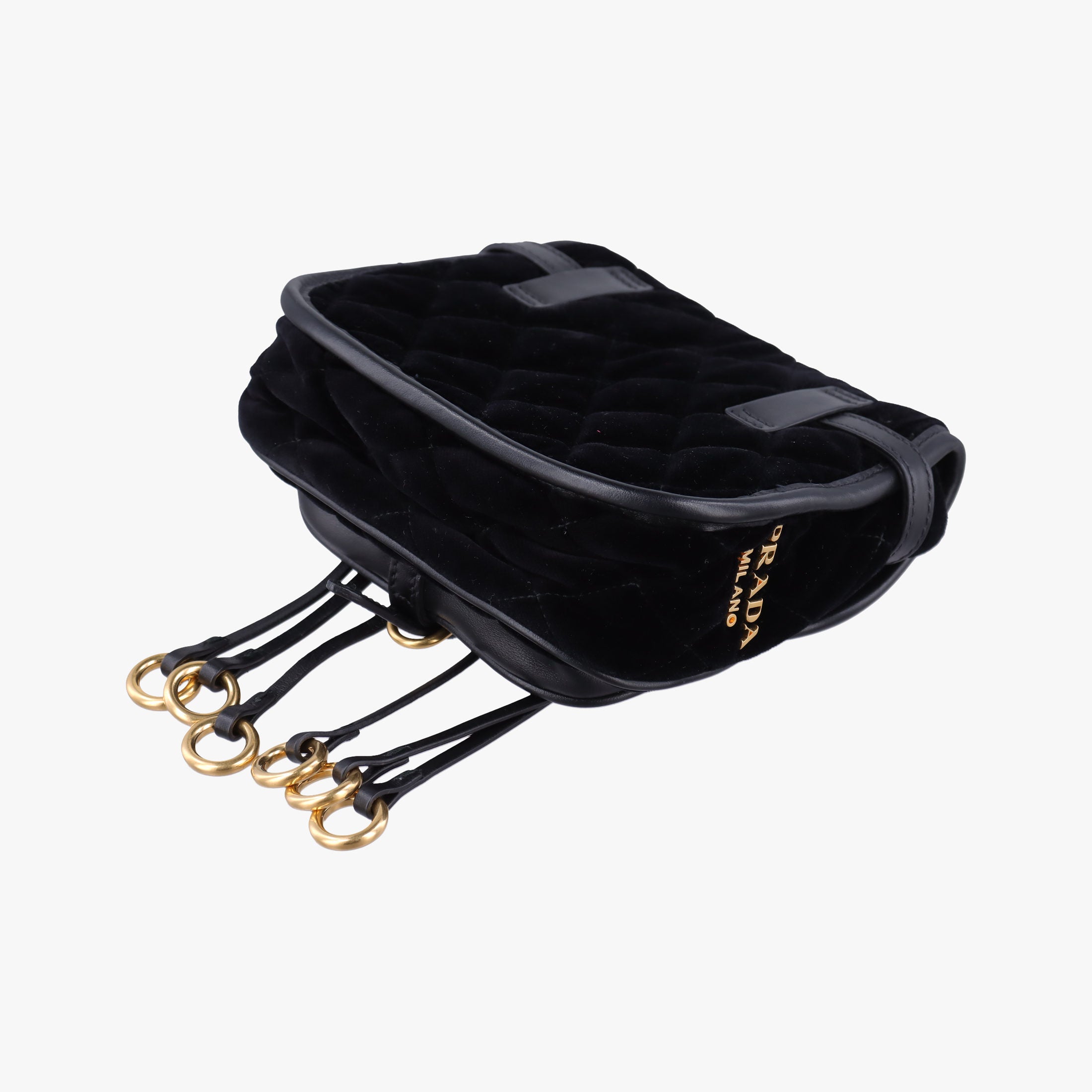 Secondhand Prada Fringe Charms Black Leather×velour IBL002 shoulderbag | stylenewstar
