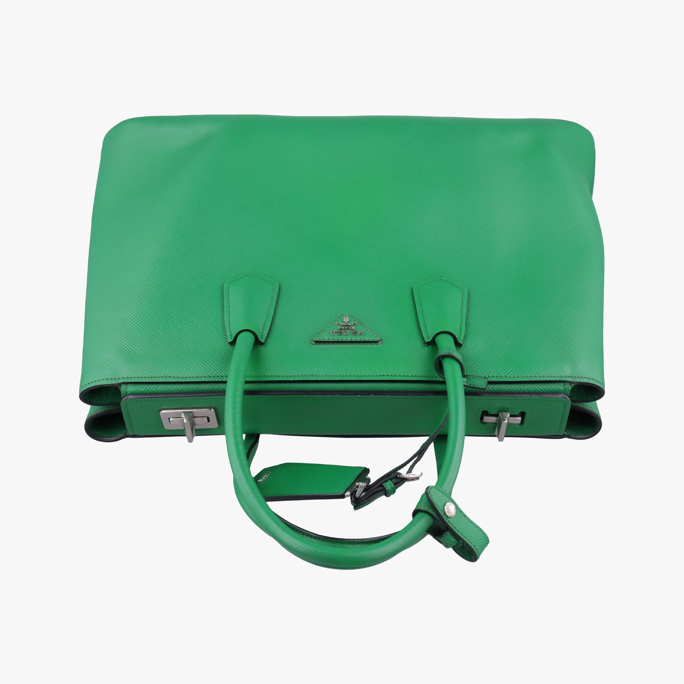 Pre-owned Prada Double Cuir Green SAFFIANO Leather B2756T handbag | stylenewstar