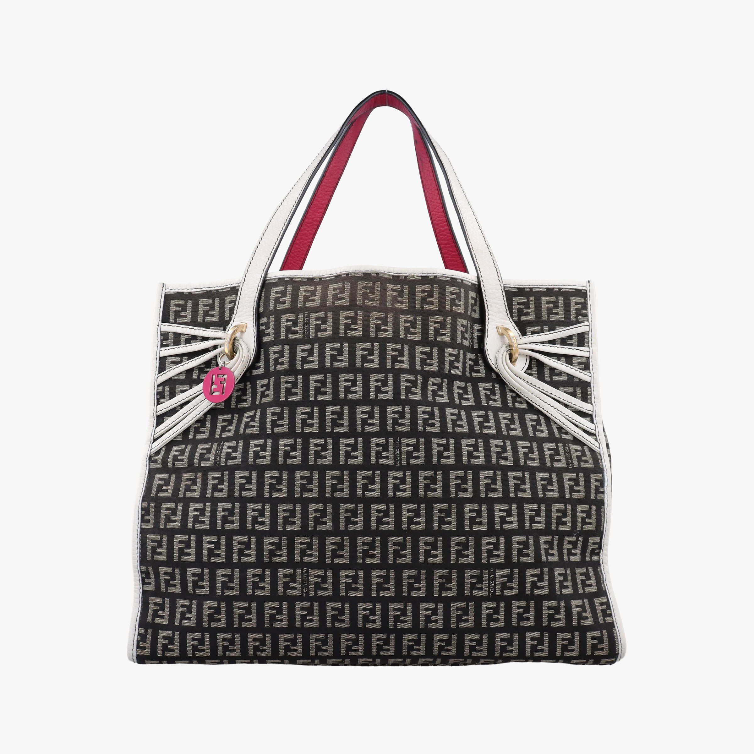 Vintage Fendi Zucca Pattern Tote Navy × White Canvas×Leather 8BH153 handbag | stylenewstar