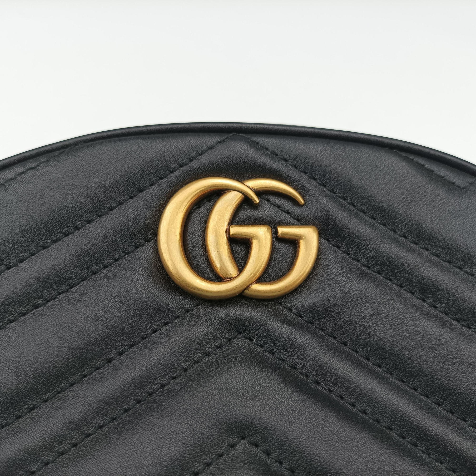 Pre-owned Gucci GG Marmont Black Leather 476434 clutchbag | stylenewstar