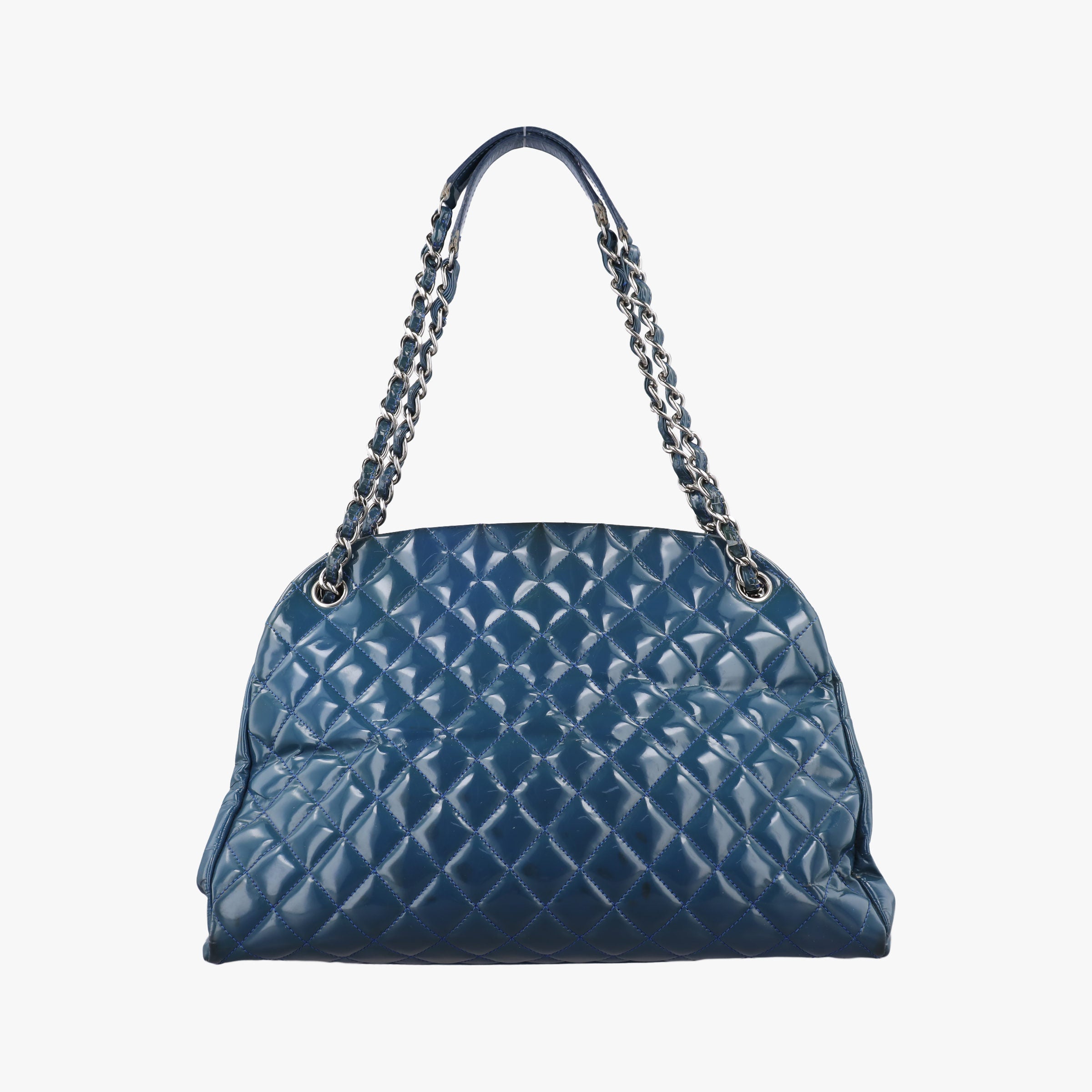 Pre-owned Chanel Mademoiselle Bowling Blue Patent Leather A50558 shoulderbag | stylenewstar