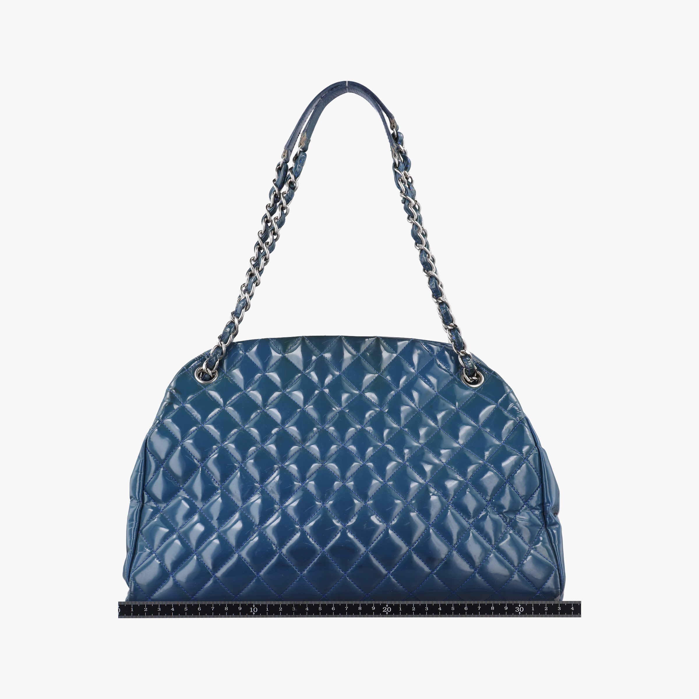 Pre-owned Chanel Mademoiselle Bowling Blue Patent Leather A50558 shoulderbag | stylenewstar
