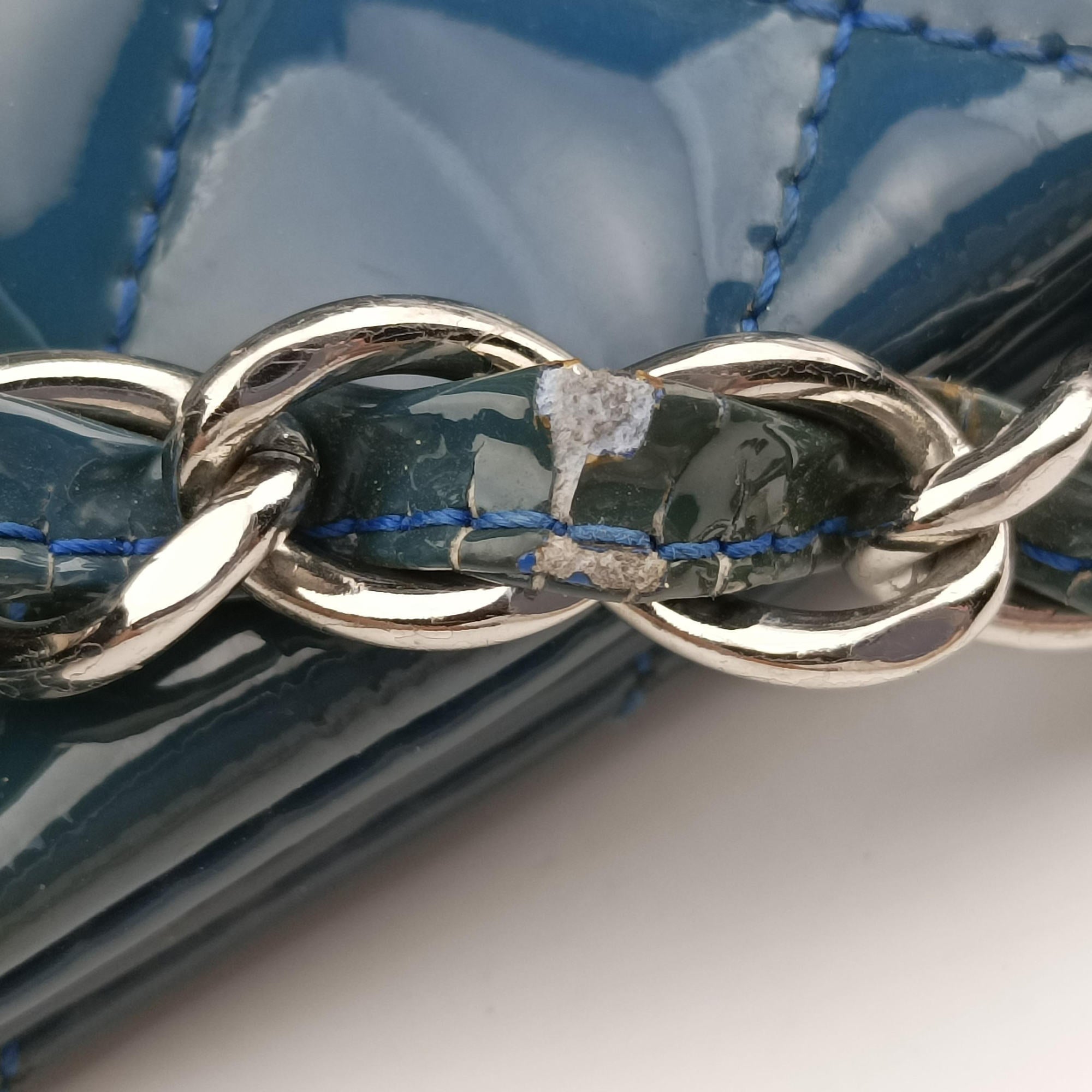 Pre-owned Chanel Mademoiselle Bowling Blue Patent Leather A50558 shoulderbag | stylenewstar