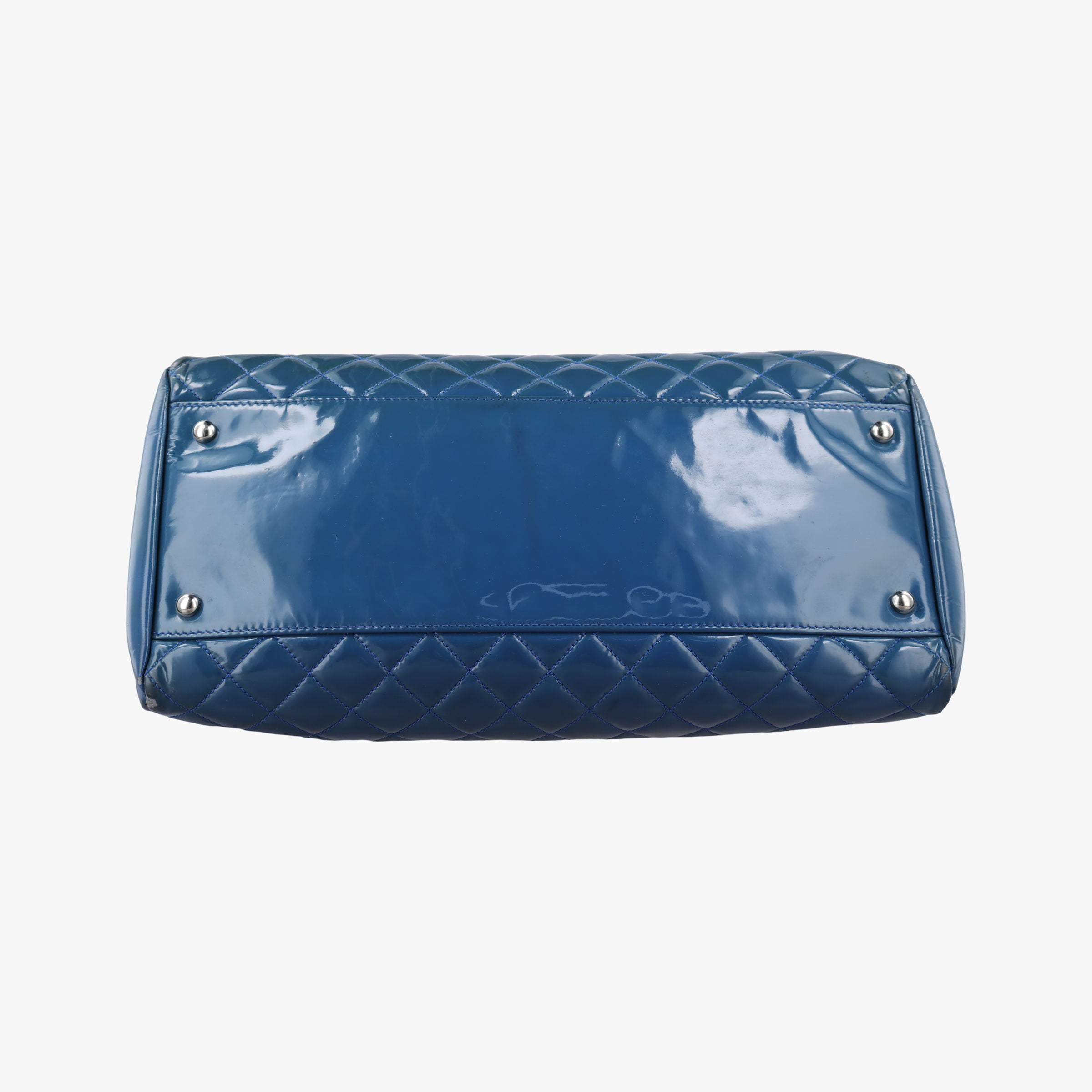Pre-owned Chanel Mademoiselle Bowling Blue Patent Leather A50558 shoulderbag | stylenewstar